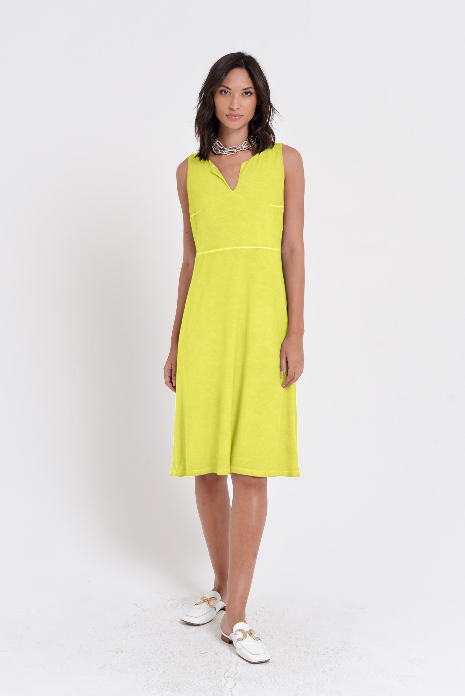 Lucy Dress - Women's Below The Knee Sleeveless Jersey Dress - Lime