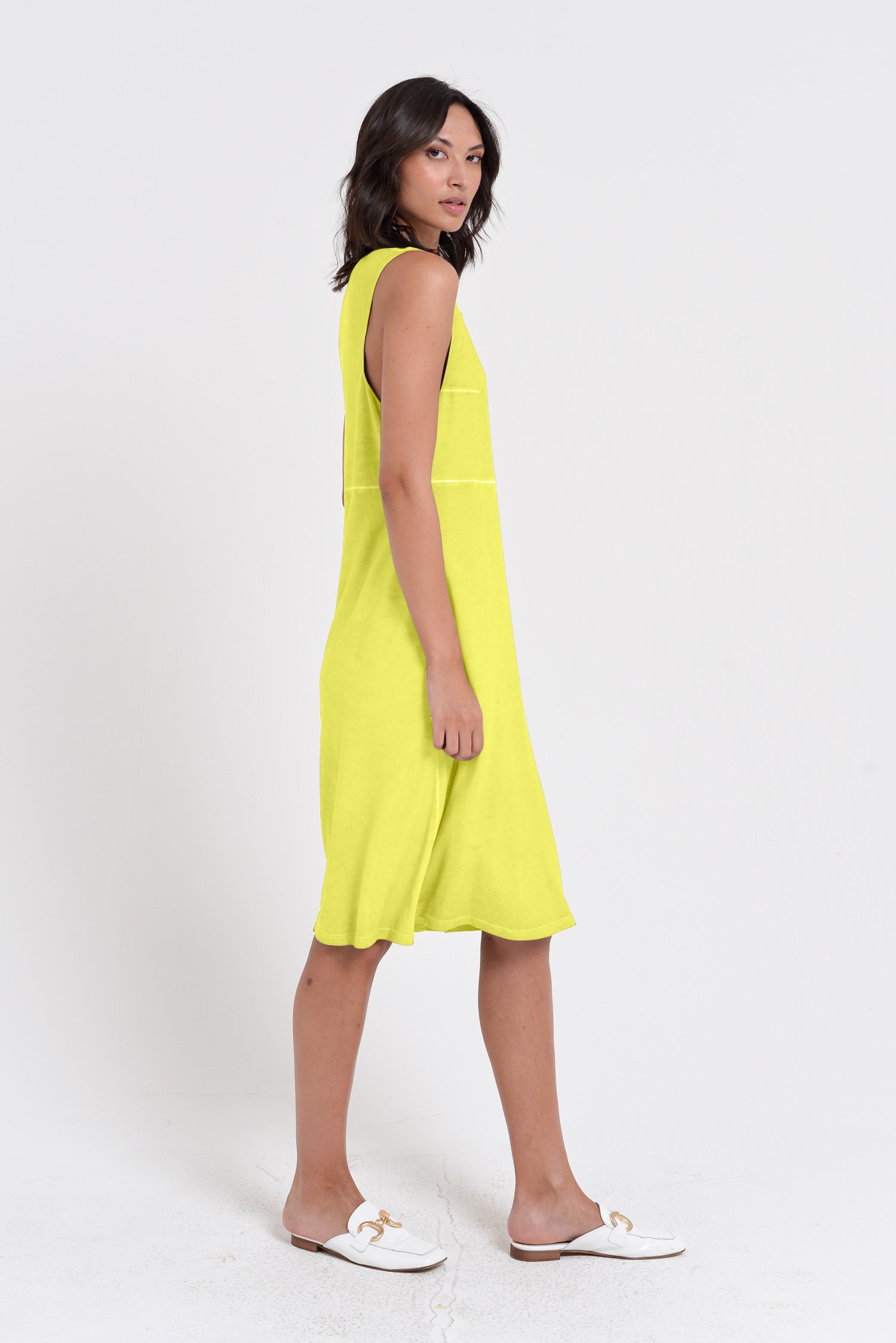 Lucy Dress - Women's Below The Knee Sleeveless Jersey Dress - Lime