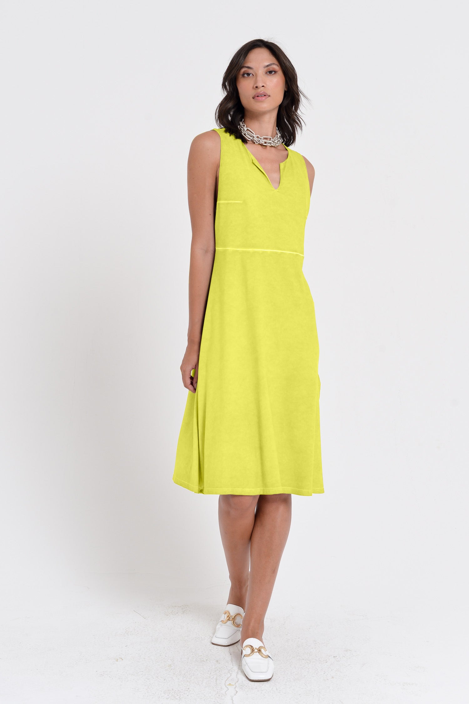 Lucy Dress - Women's Below The Knee Sleeveless Jersey Dress - Lime