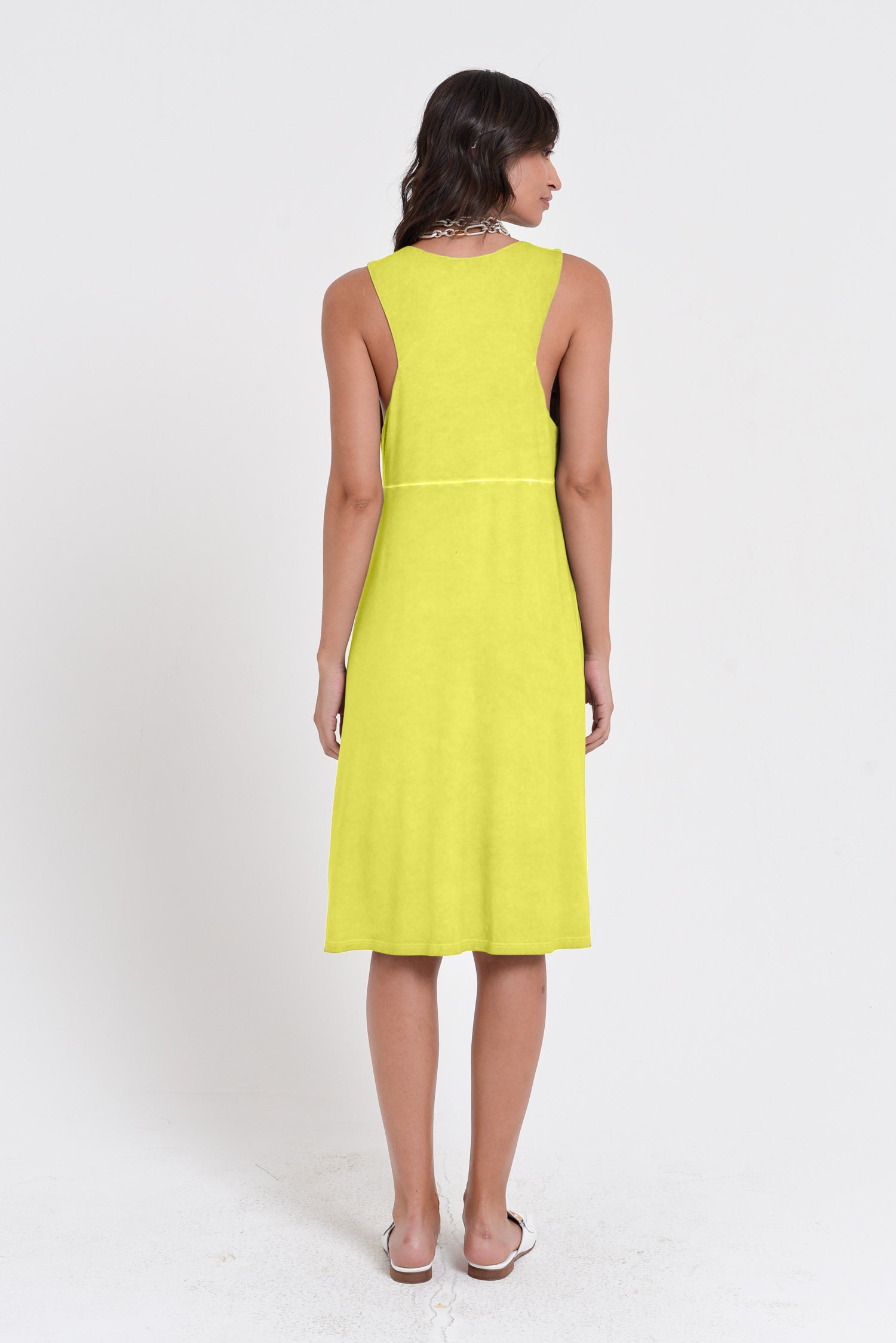 Lucy Dress - Women's Below The Knee Sleeveless Jersey Dress - Lime