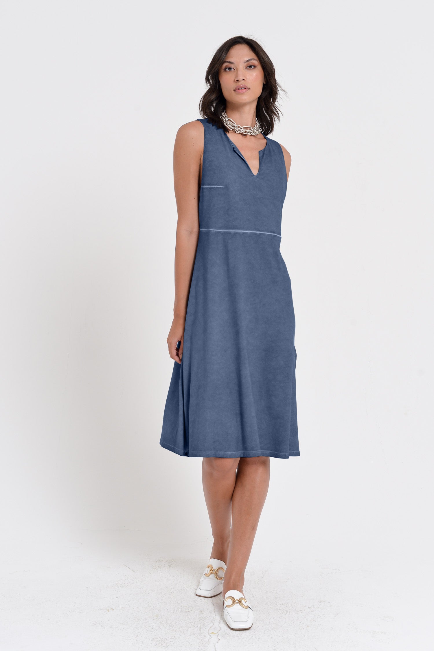 Lucy Dress - Women's Below The Knee Sleeveless Jersey Dress - Whale