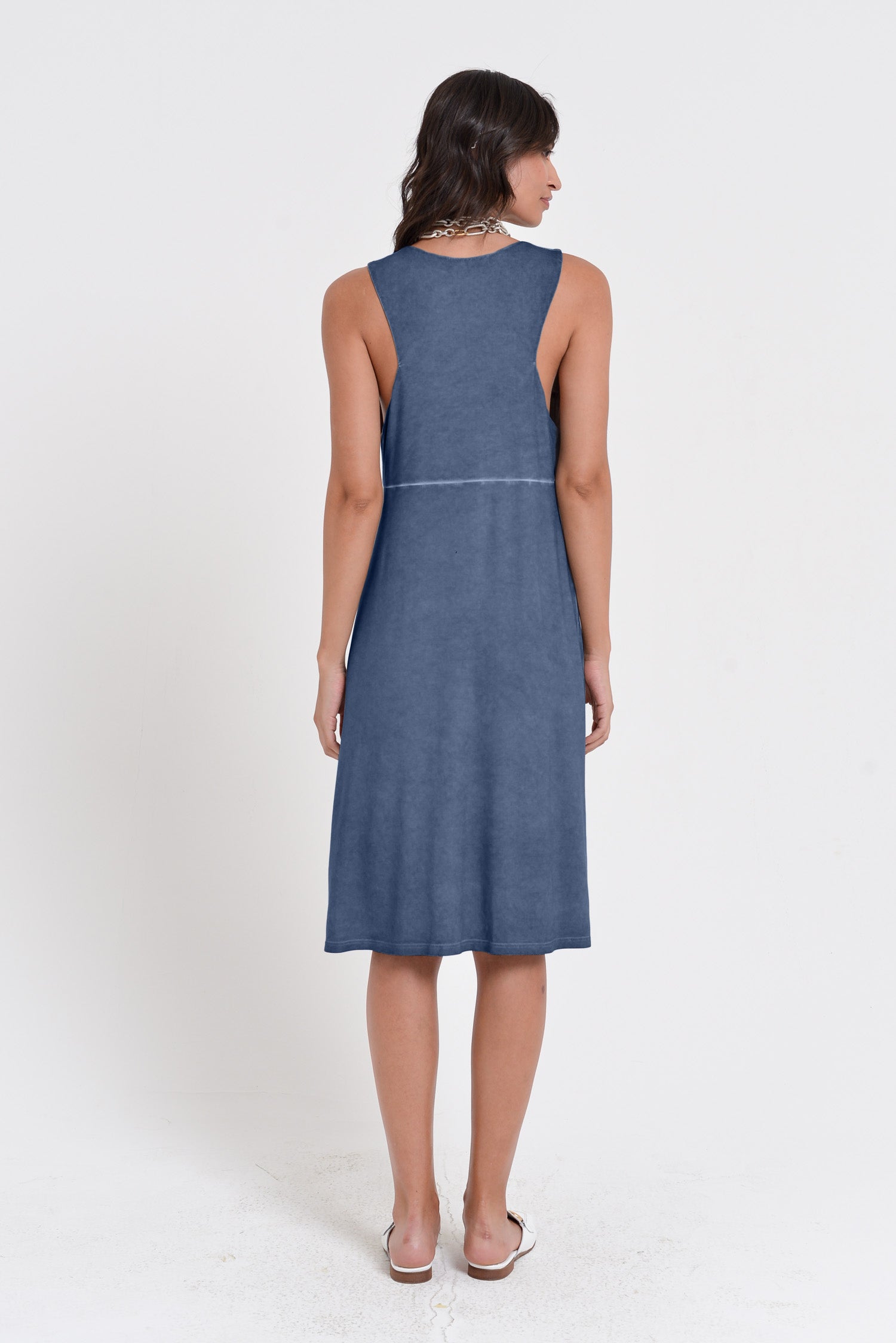 Lucy Dress - Women's Below The Knee Sleeveless Jersey Dress - Whale