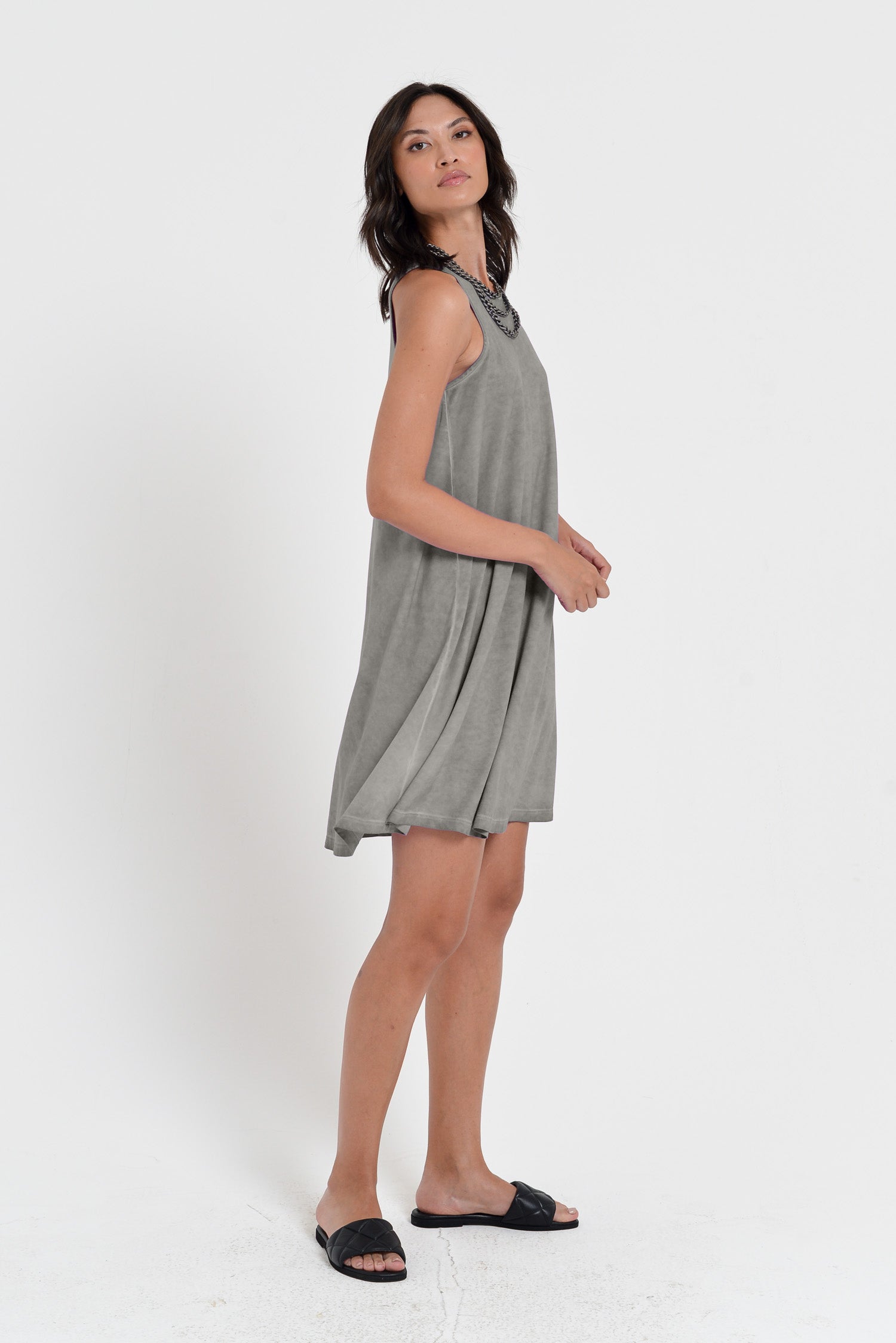 Julie Dress - Above The Knee Sleeveless Jersey Dress - Dolphin