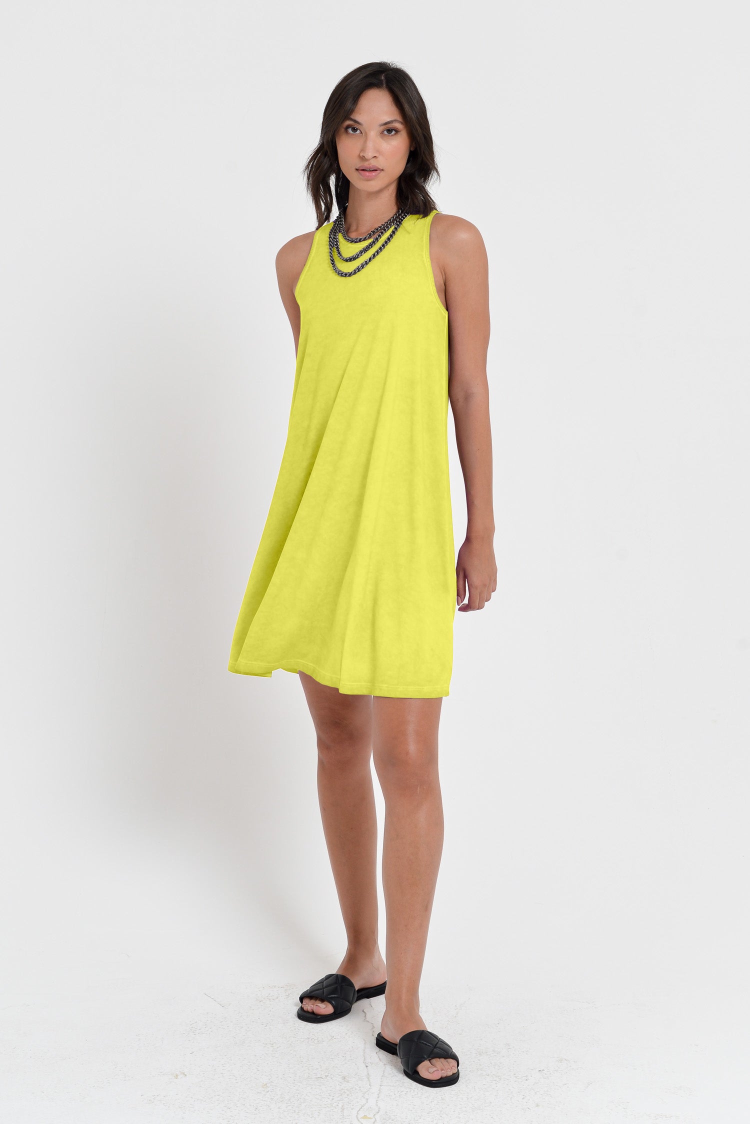 Julie Dress - Above The Knee Sleeveless Jersey Dress - Lime