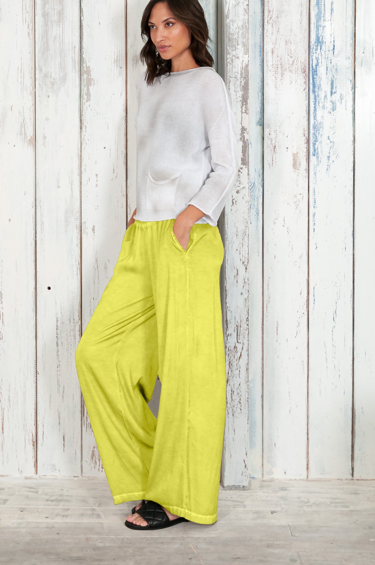 Island Slacks - Wide Flowy Pant - Lime