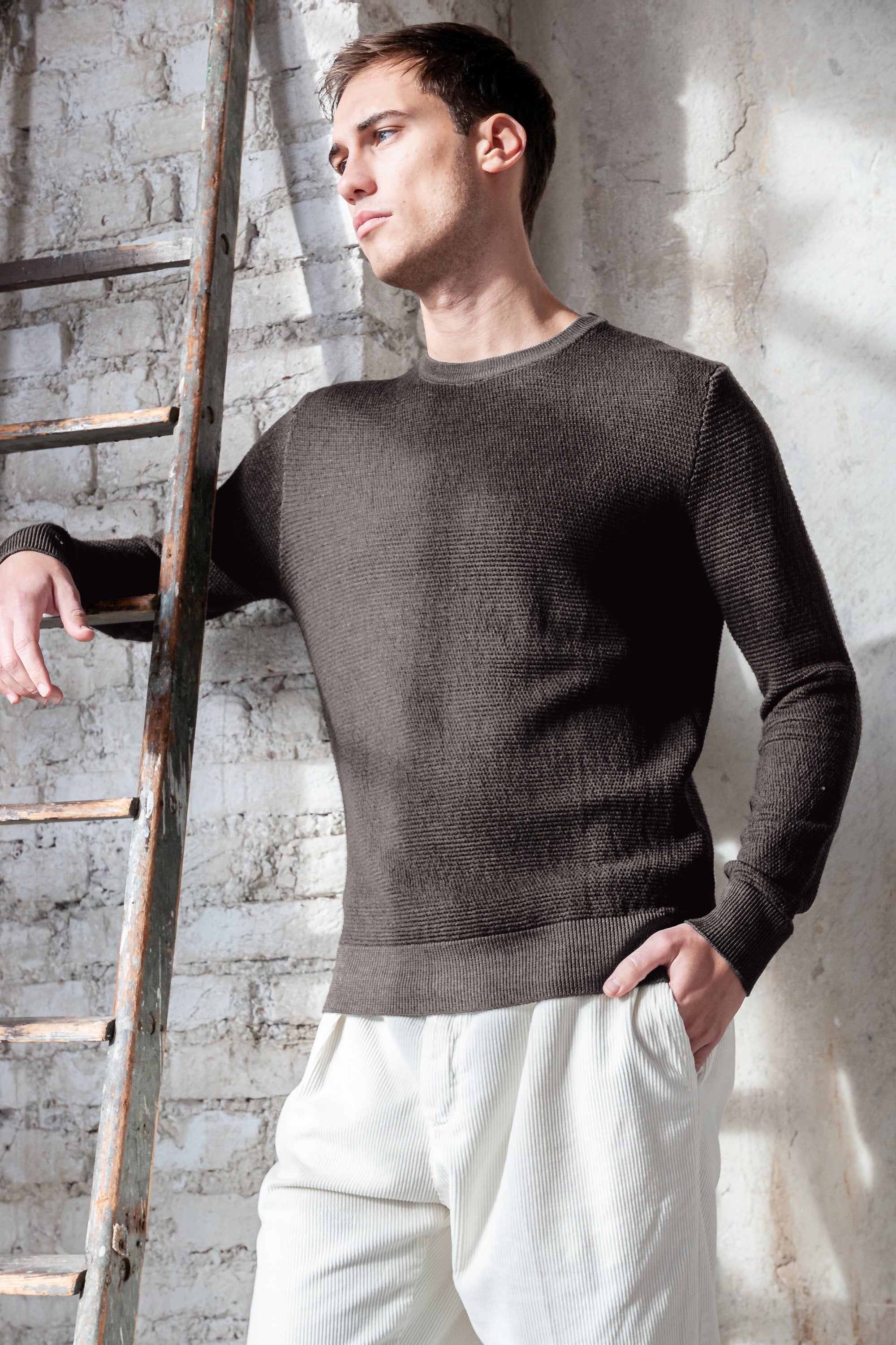 Dorset - Waffle Crewneck Sweater - Cliff