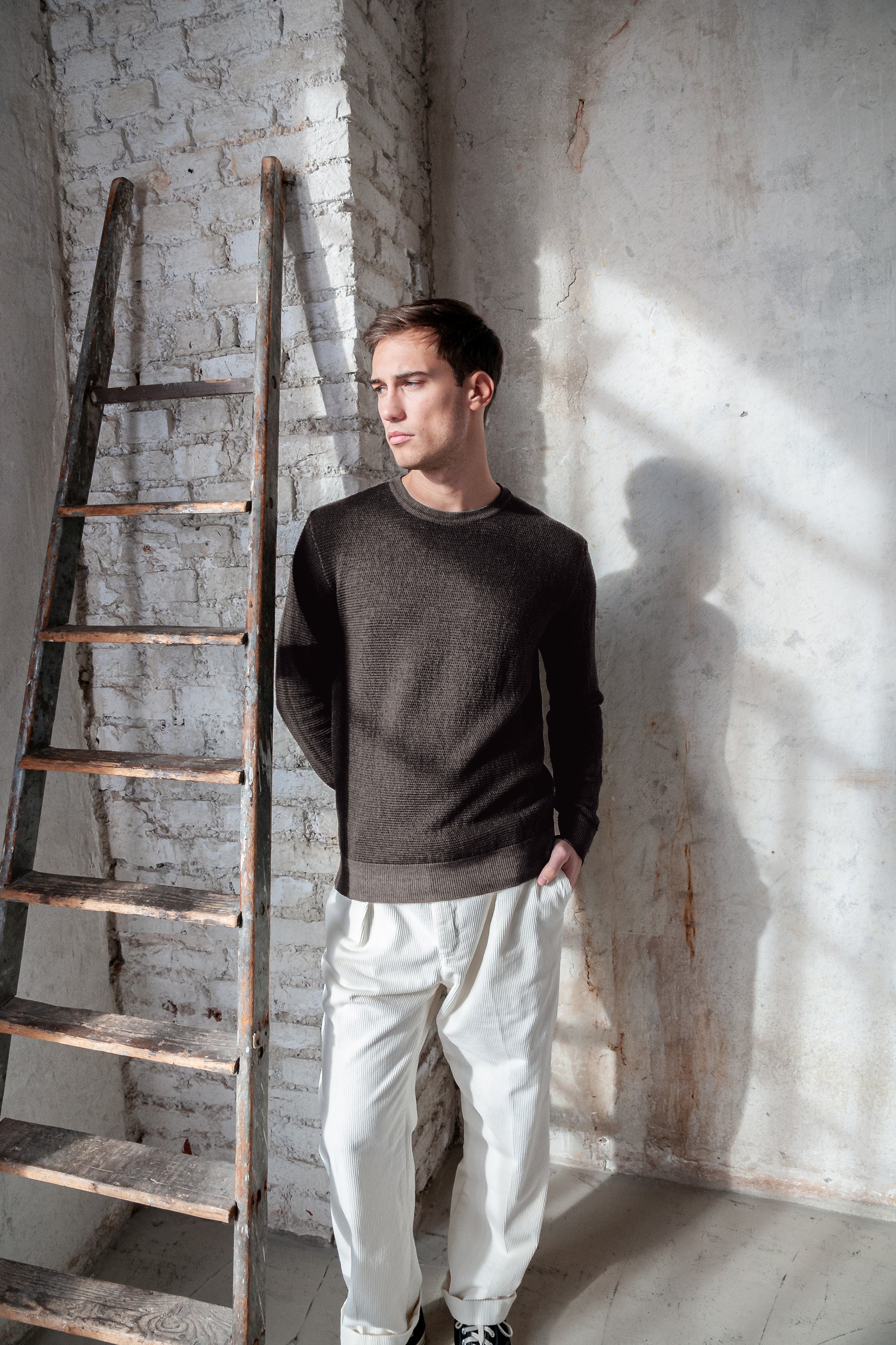 Dorset - Waffle Crewneck Sweater - Cliff