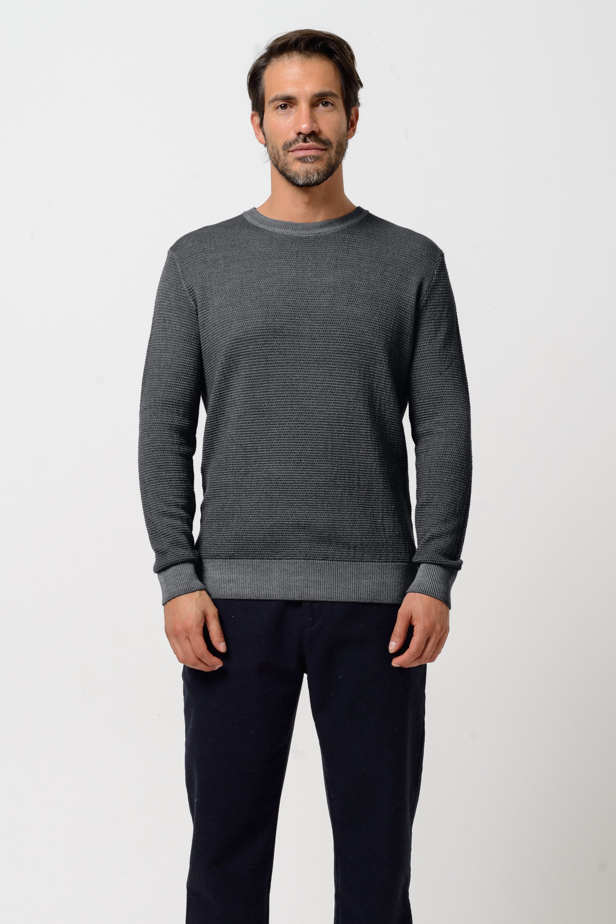 Dorset Maglione Girocollo Grana Riso - Basalt