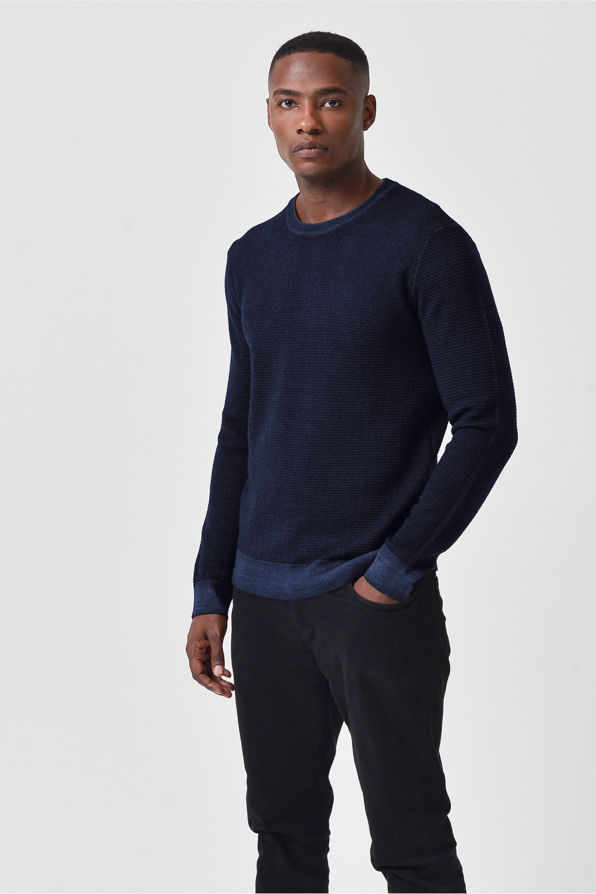 Dorset - Waffle Crewneck Sweater - Navy