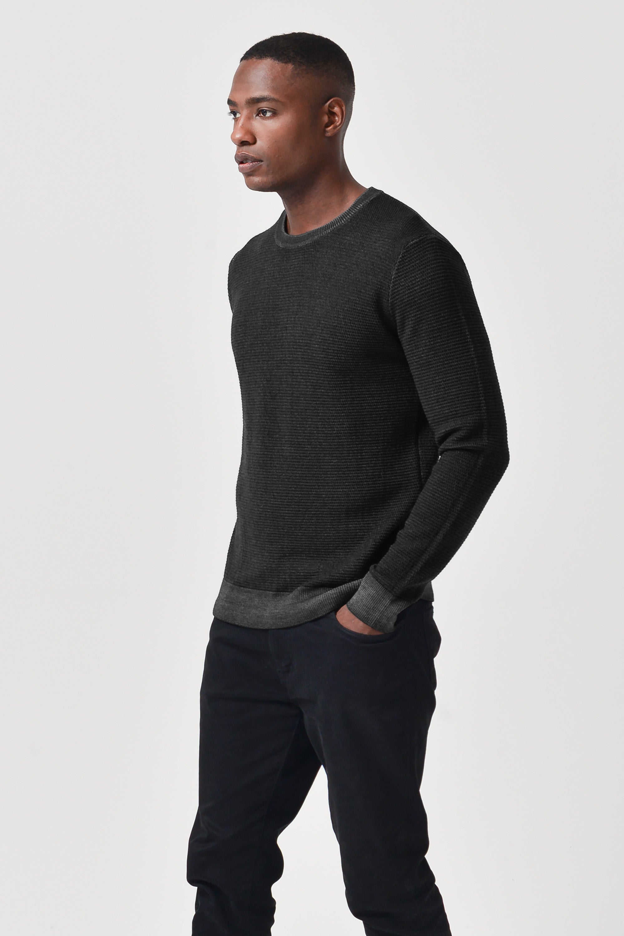 Dorset - Waffle Crewneck Sweater - Basalt