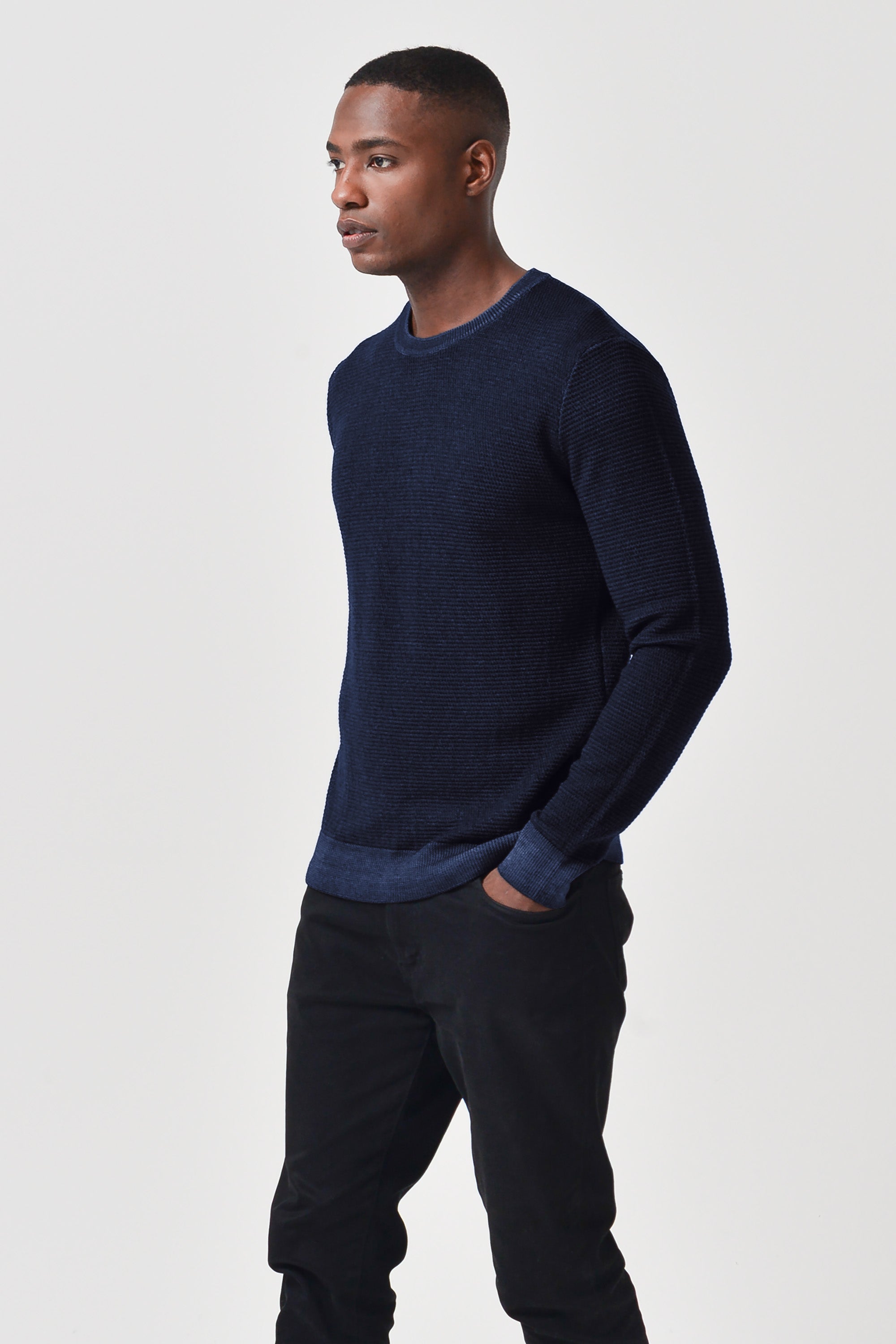 Dorset - Waffle Crewneck Sweater - Navy