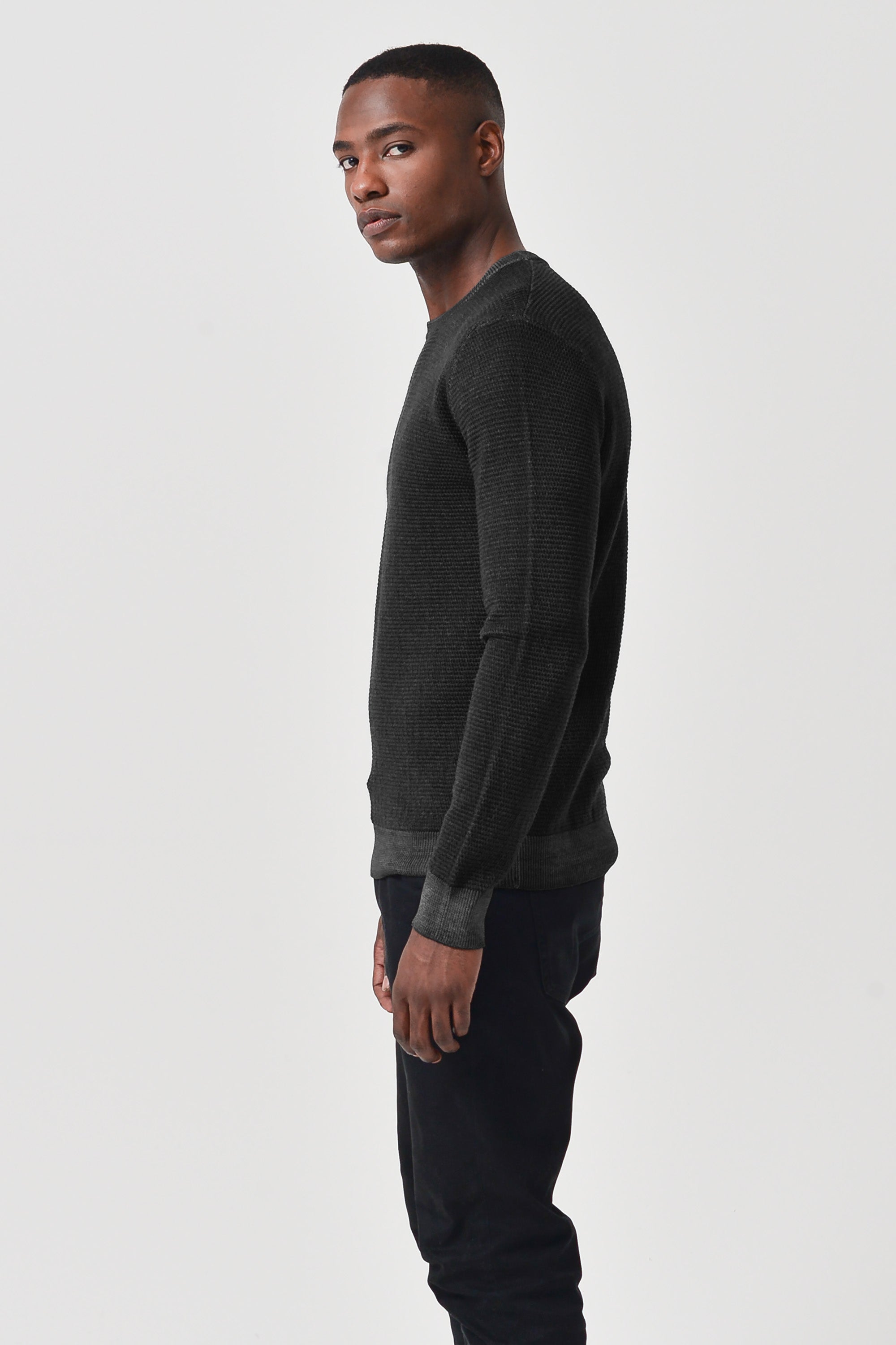 Dorset - Waffle Crewneck Sweater - Basalt