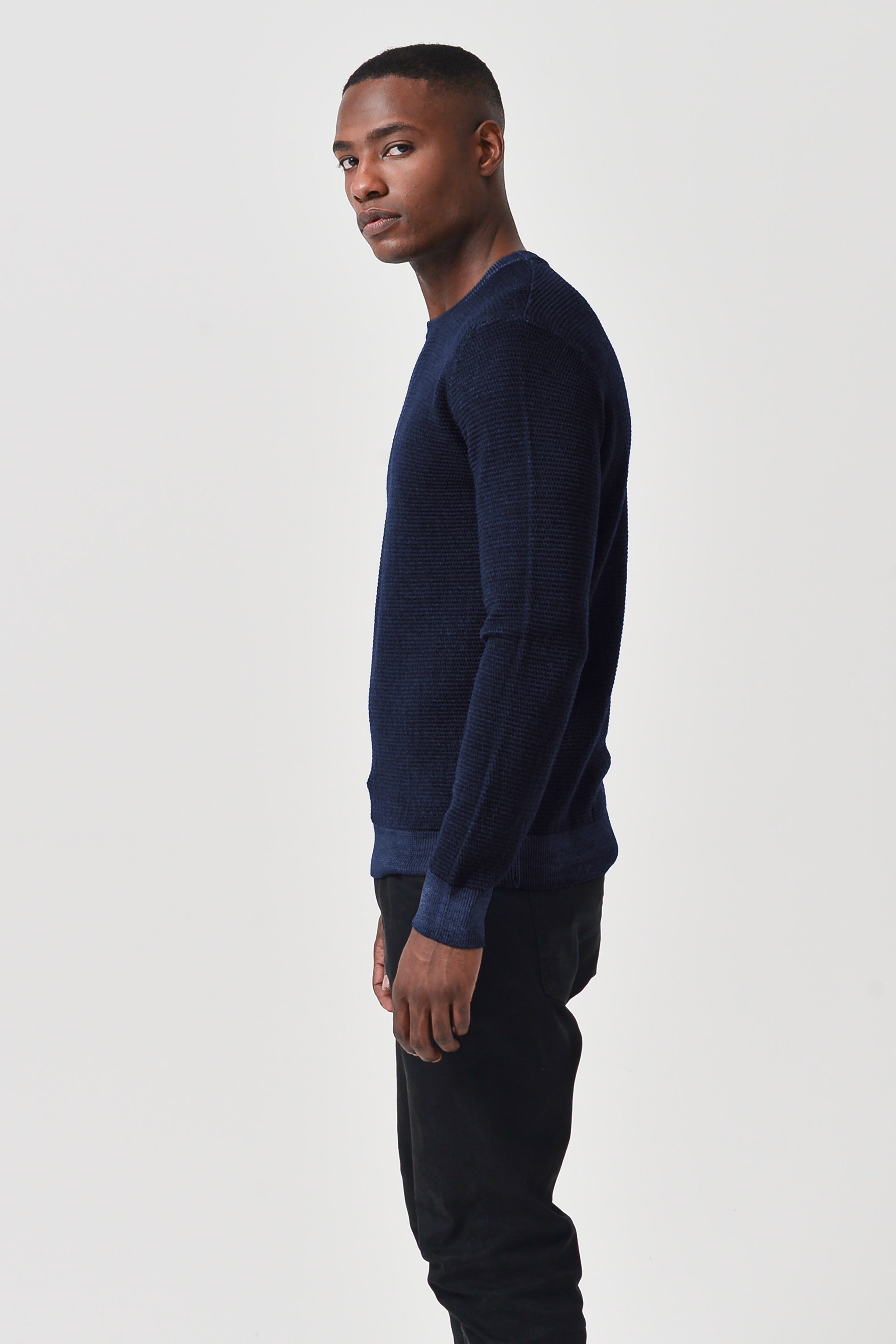 Dorset - Waffle Crewneck Sweater - Navy
