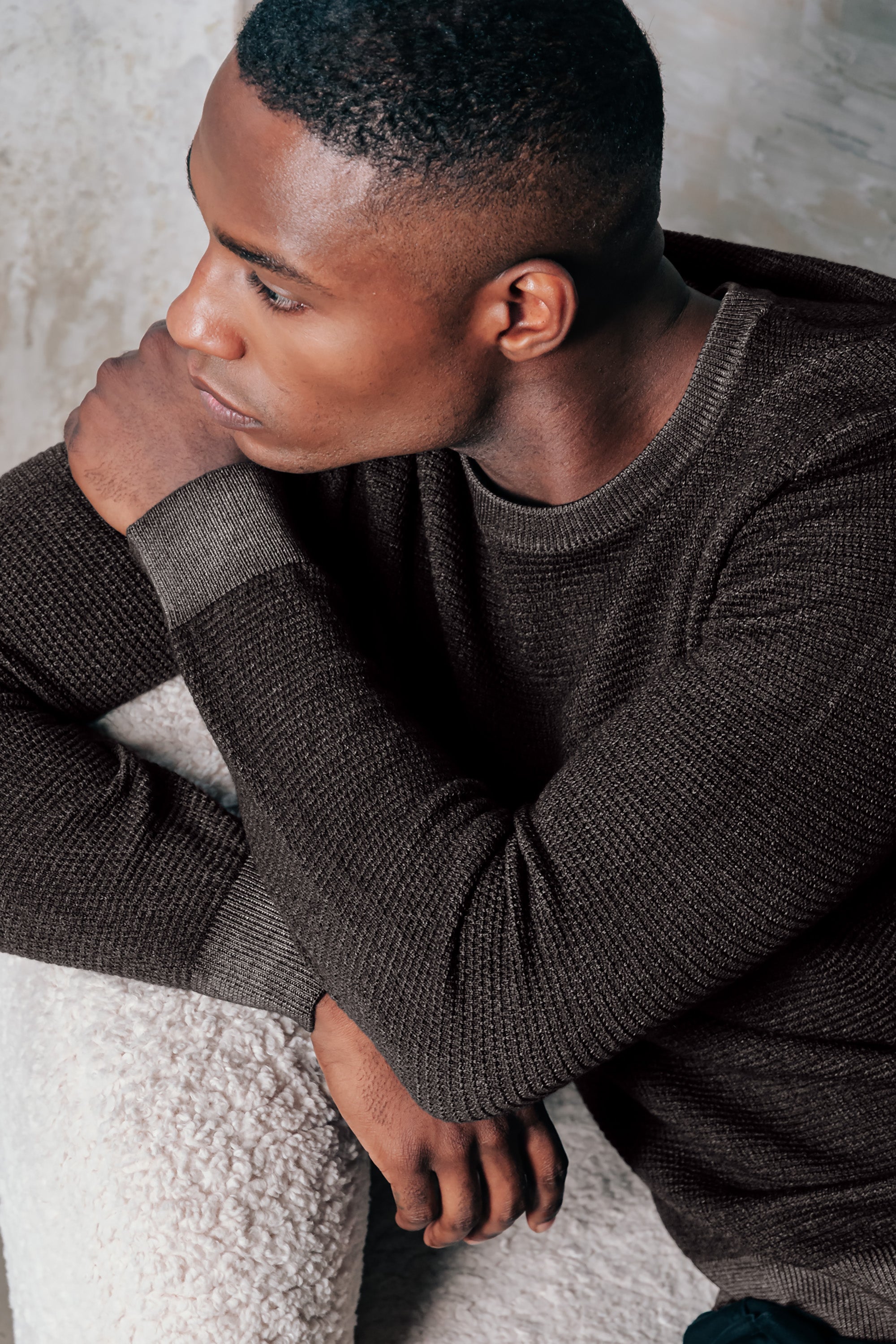 Dorset - Waffle Crewneck Sweater - Cliff