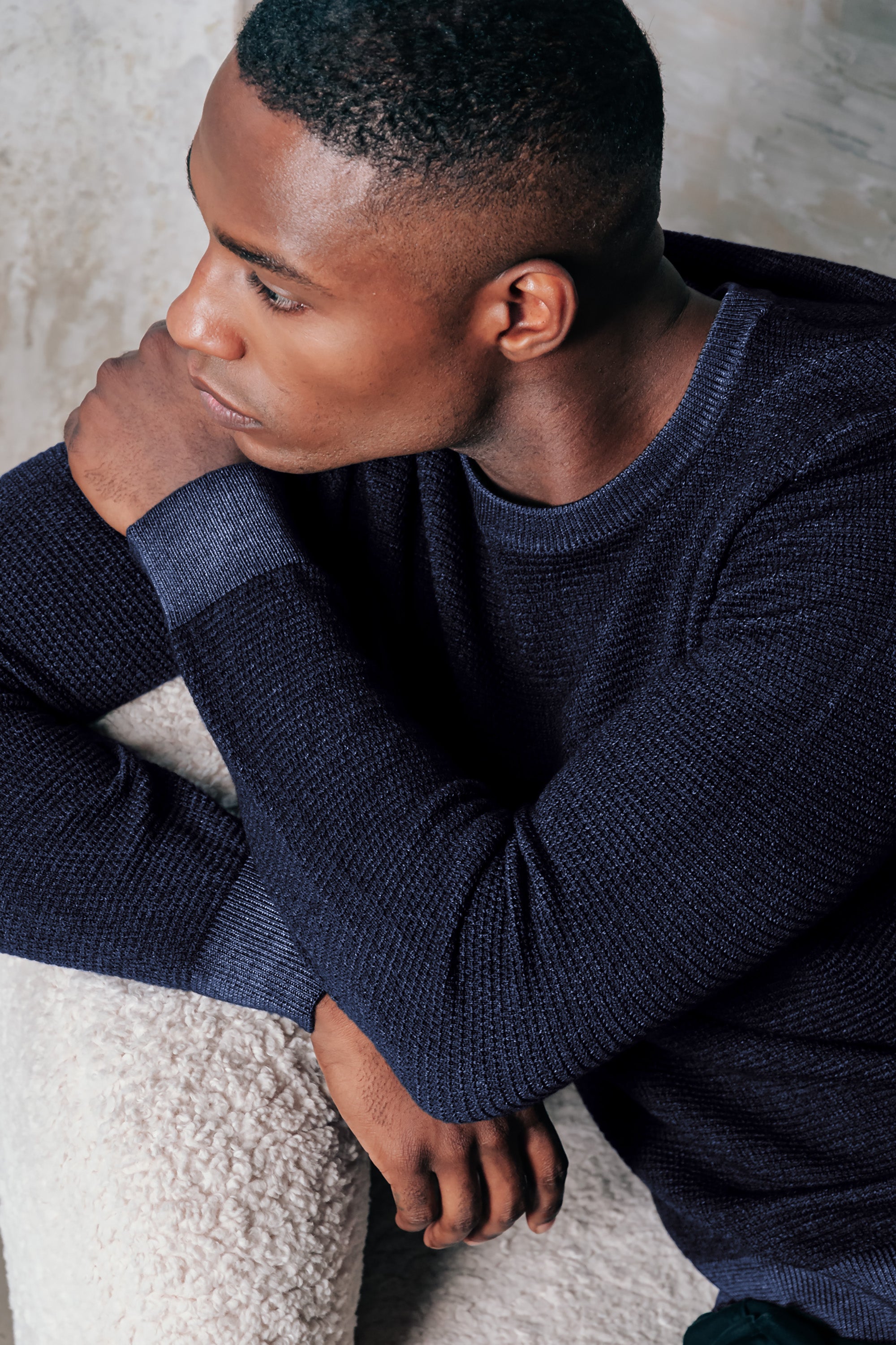 Dorset - Waffle Crewneck Sweater - Navy