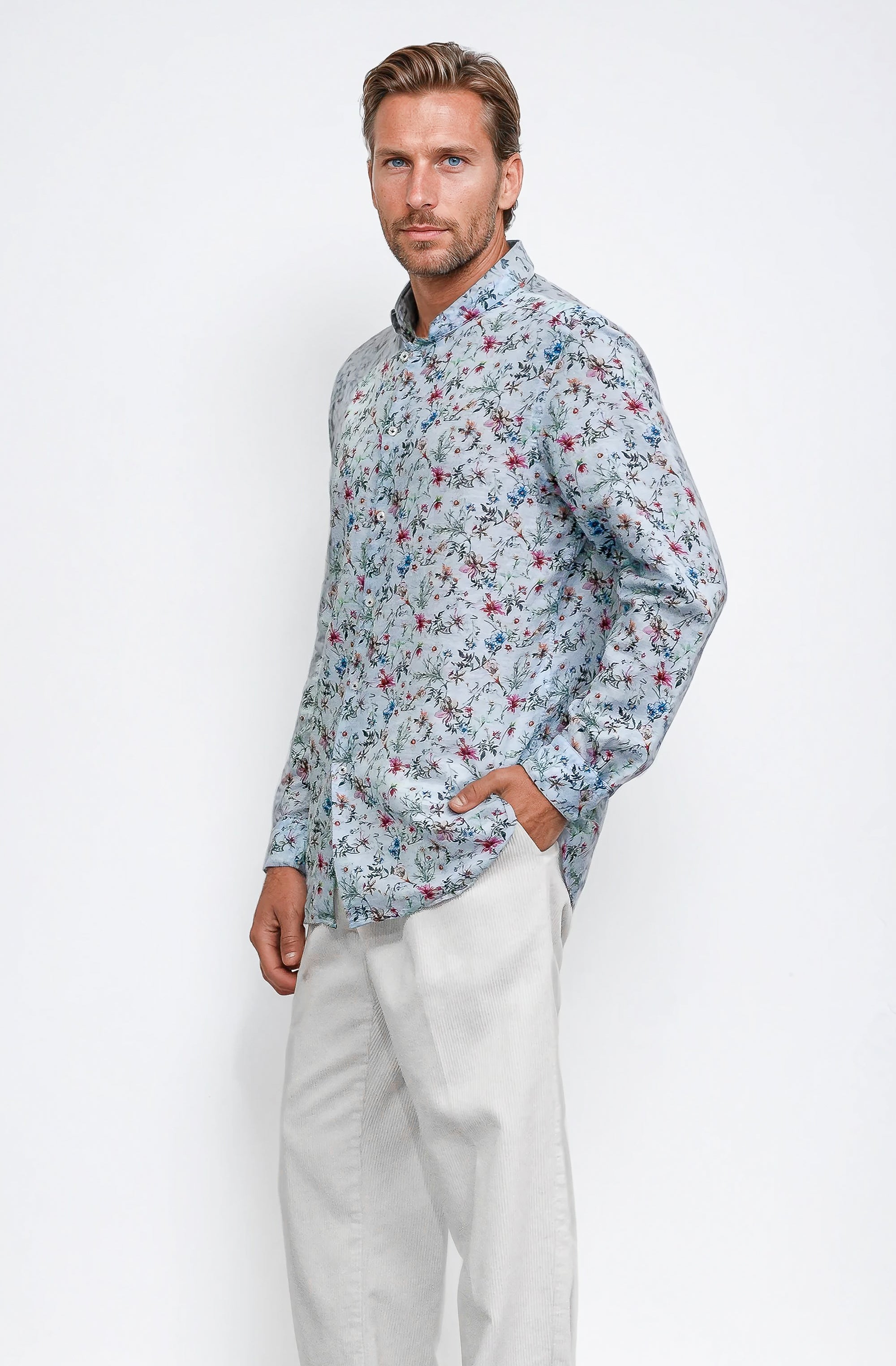 Collarless Flower Shirt - Aria