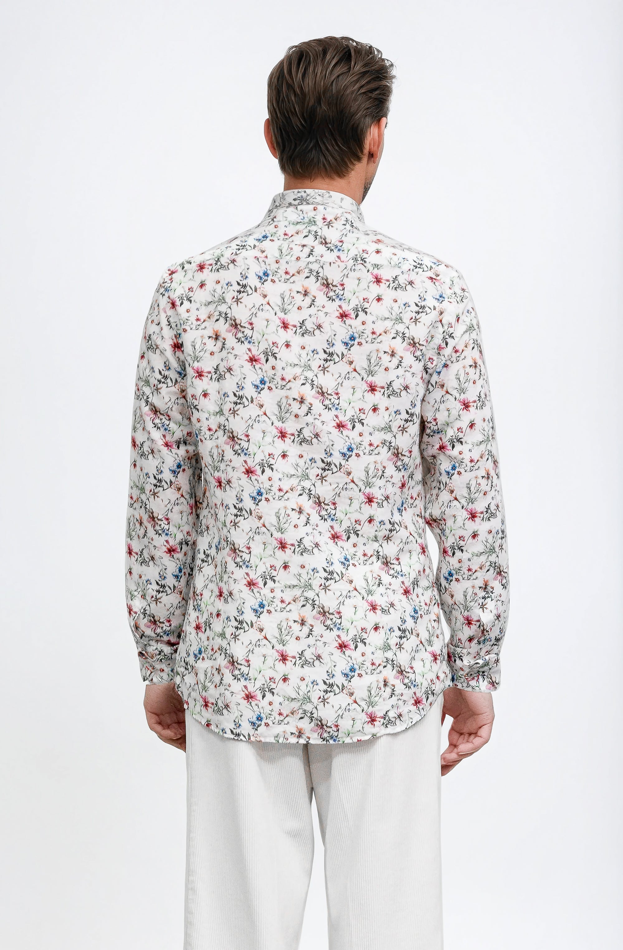 Collarless Flower Shirt - White