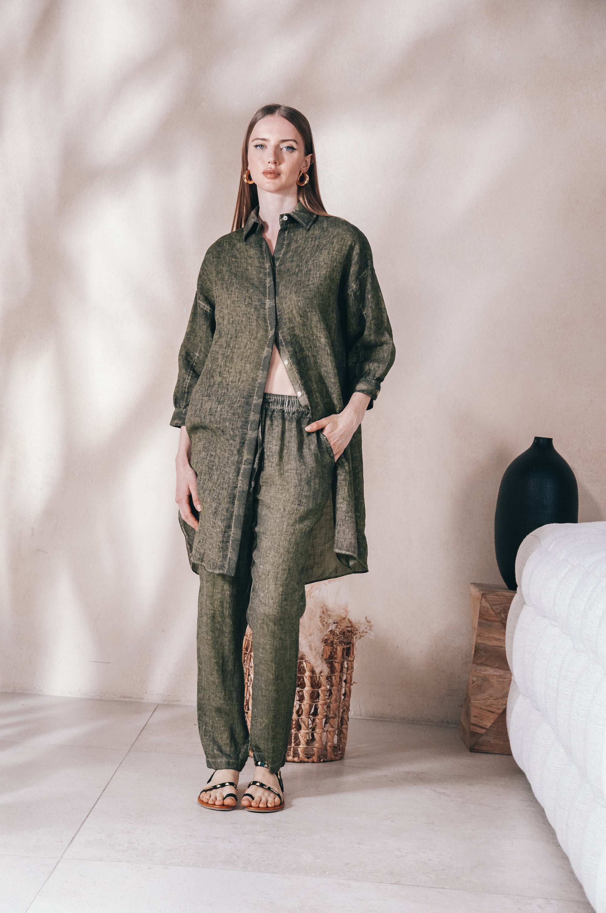 Lady Linen Shirtdress - Willow