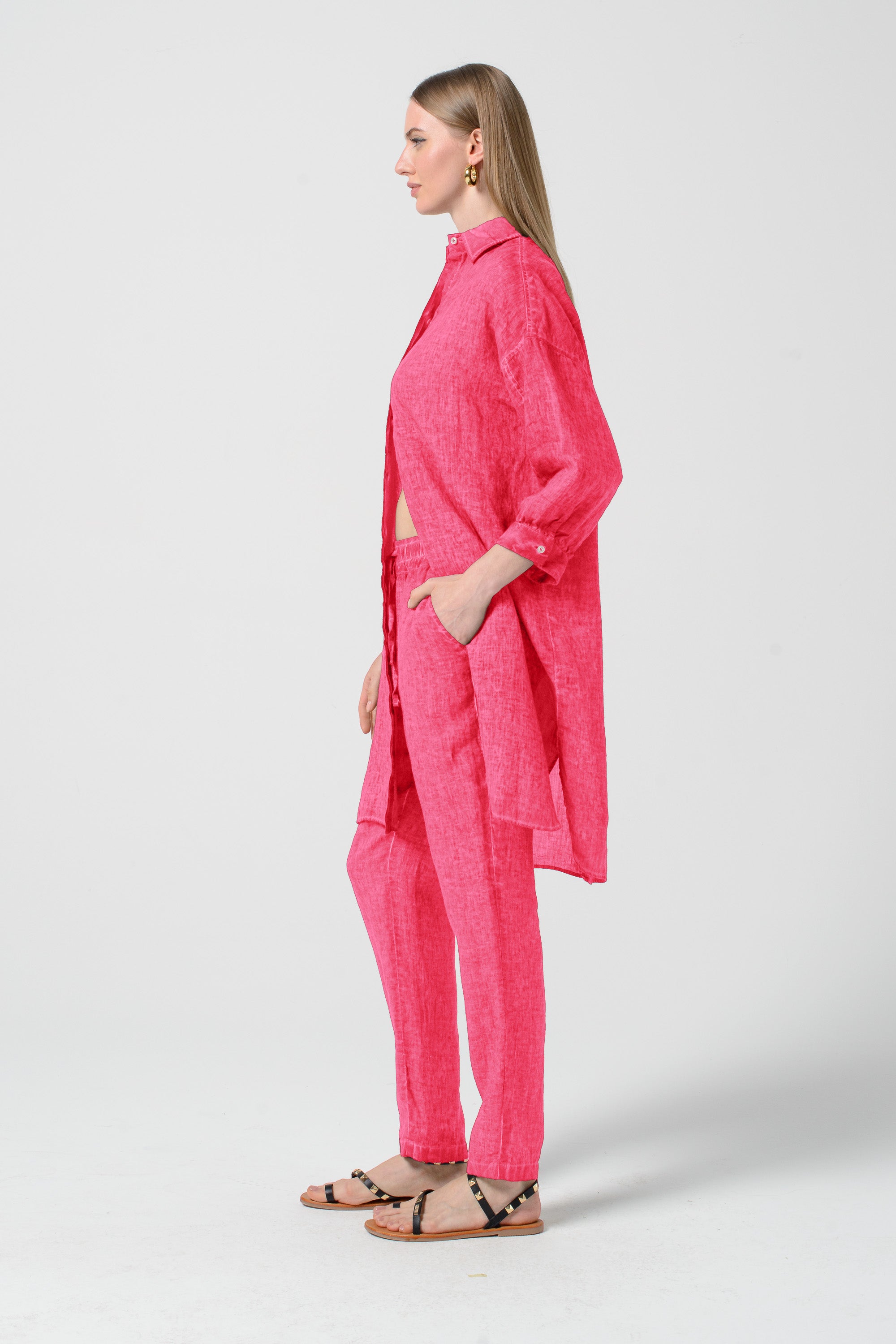 Lady Linen Shirtdress - Azalea