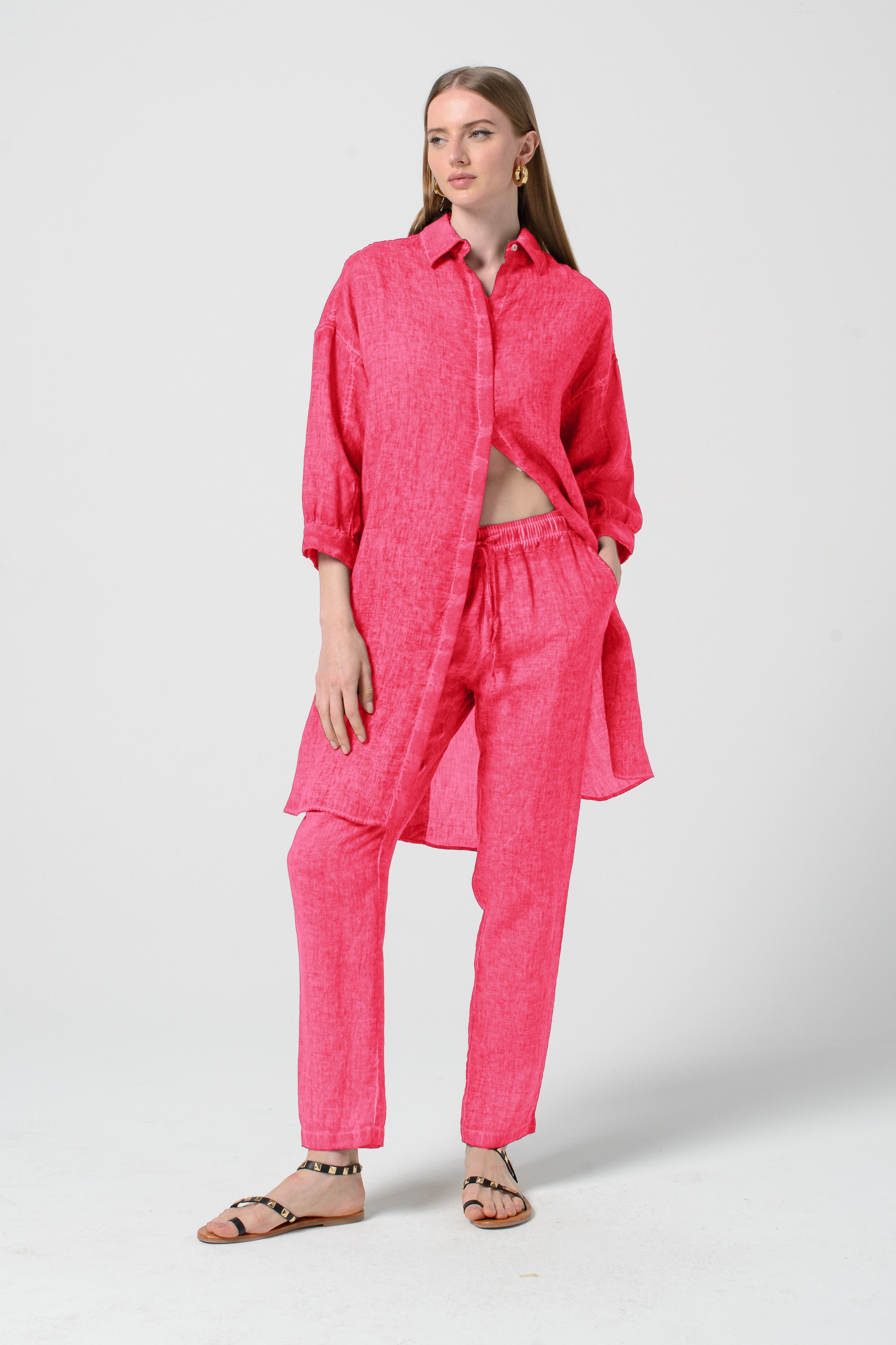Lady Linen Shirtdress - Azalea