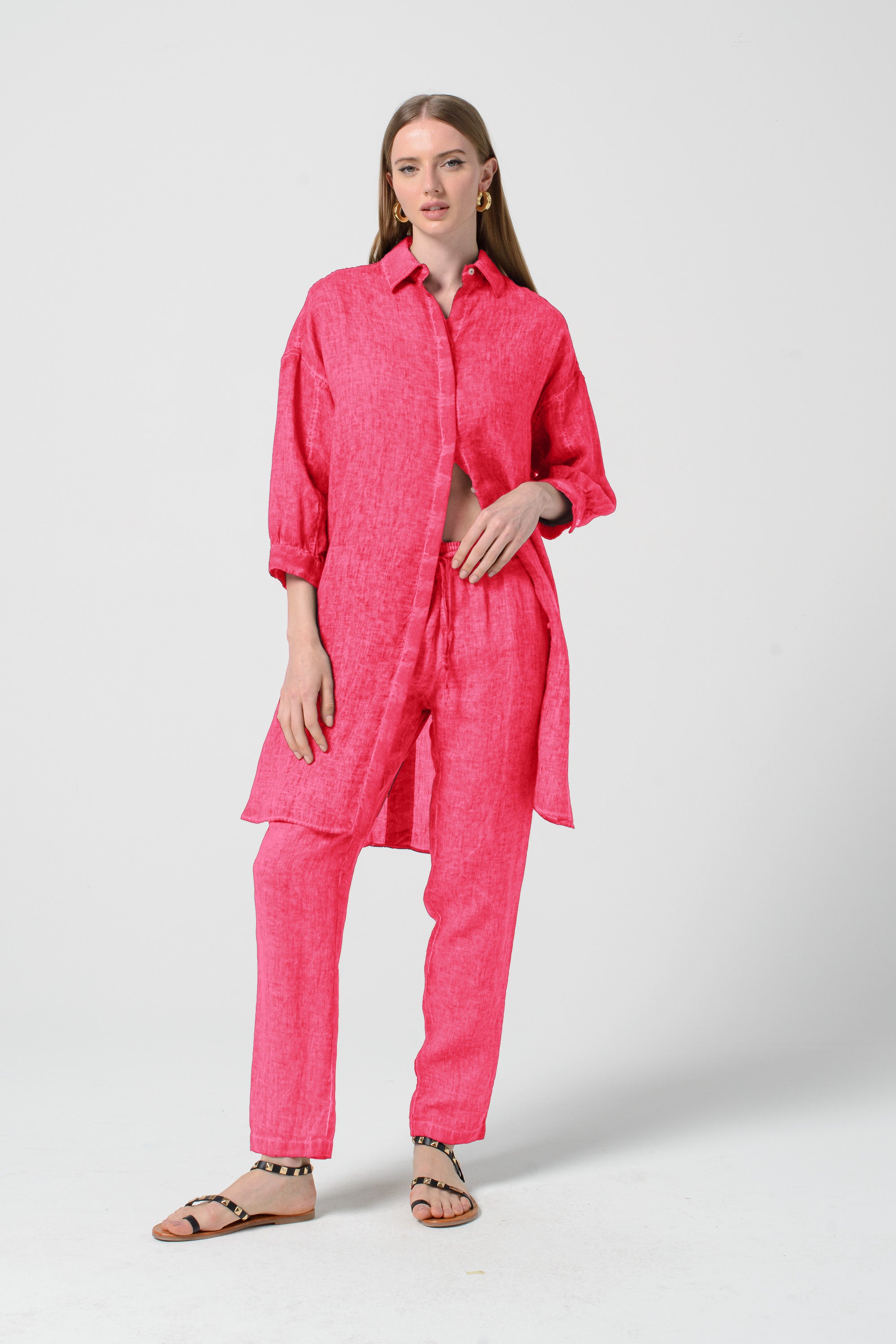 Lady Linen Shirtdress - Azalea