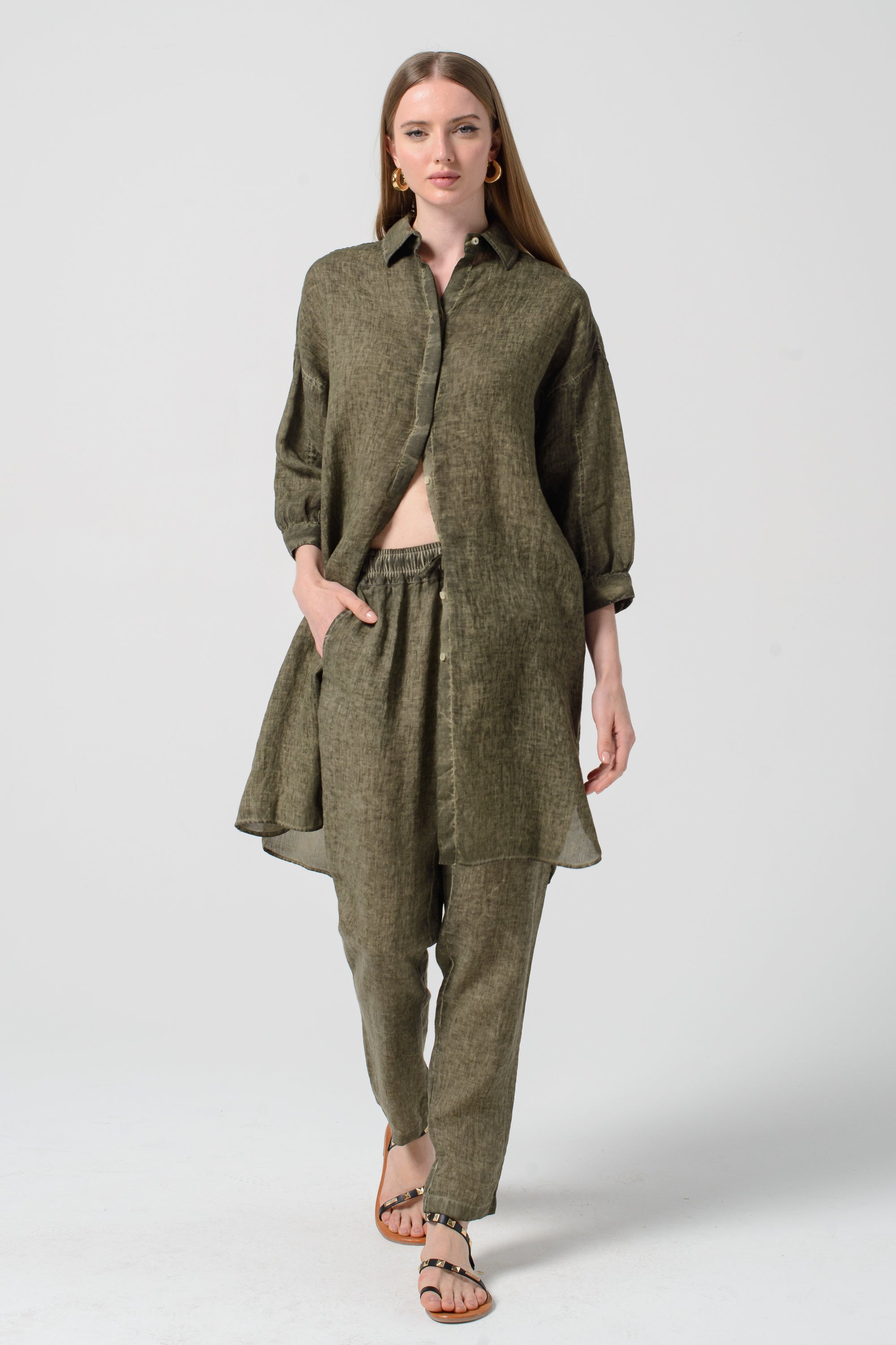 Lady Linen Shirtdress in Willow