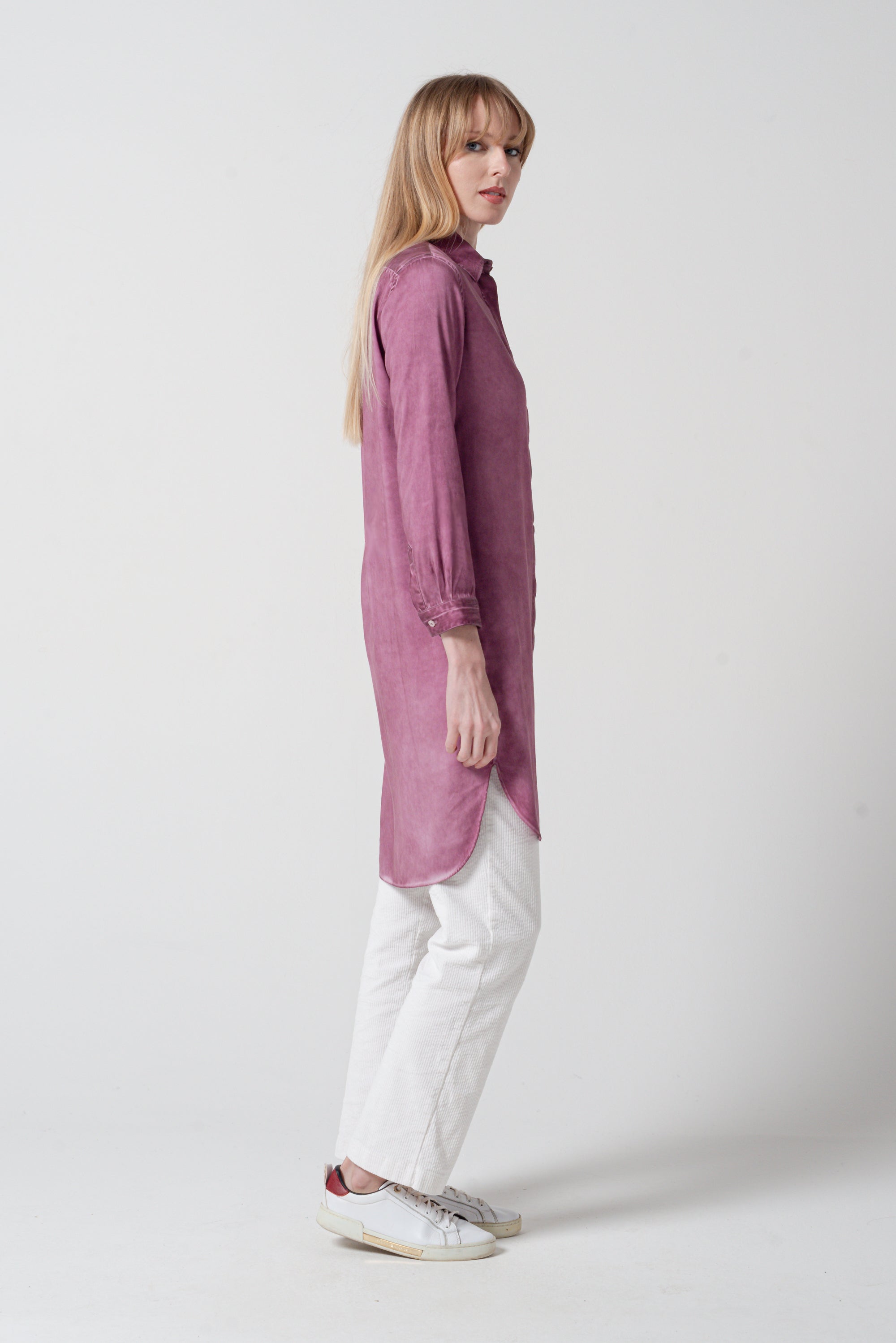 Madison Stretchy Satin Shirtdress - Vino