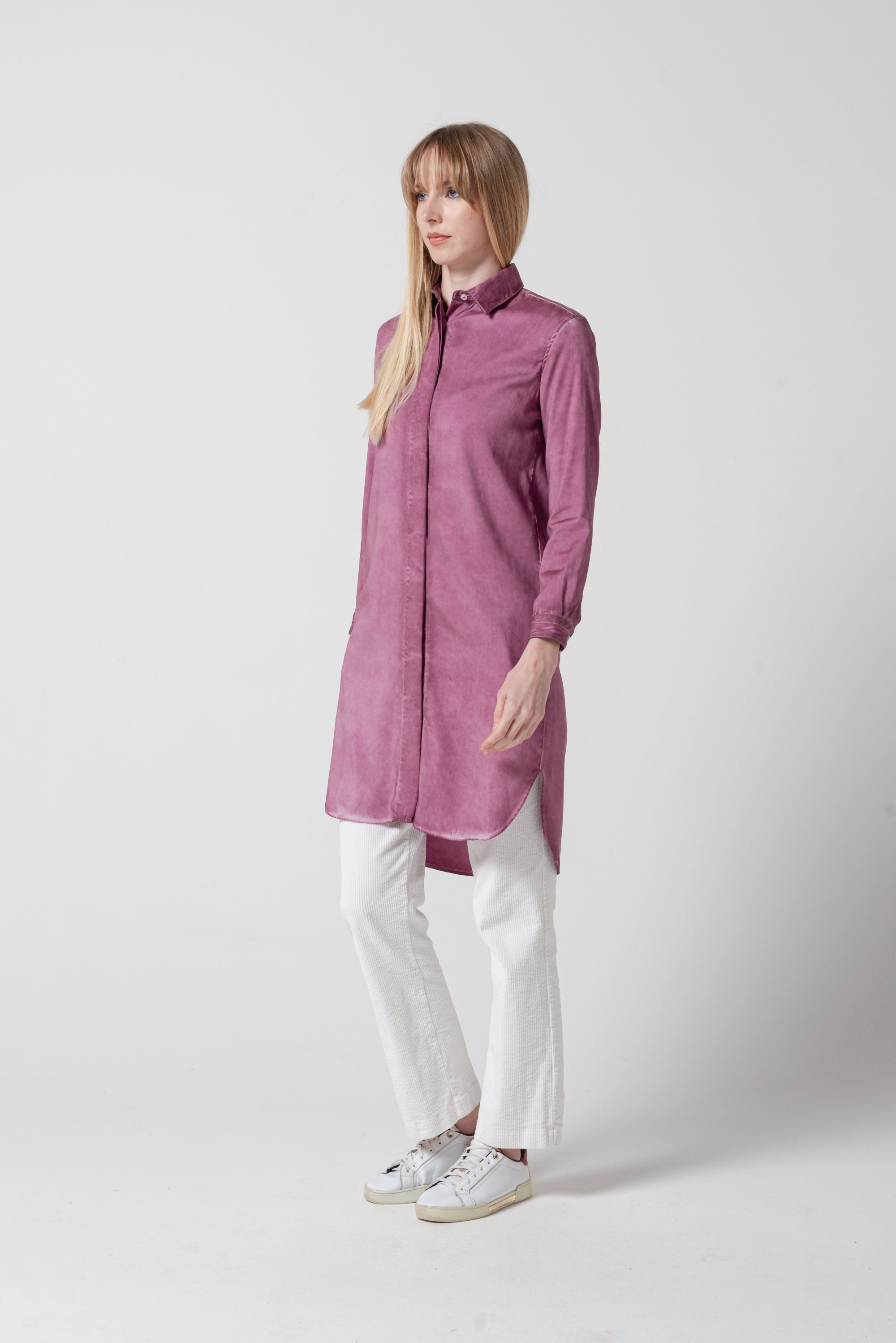 Madison Stretchy Satin Shirtdress - Vino