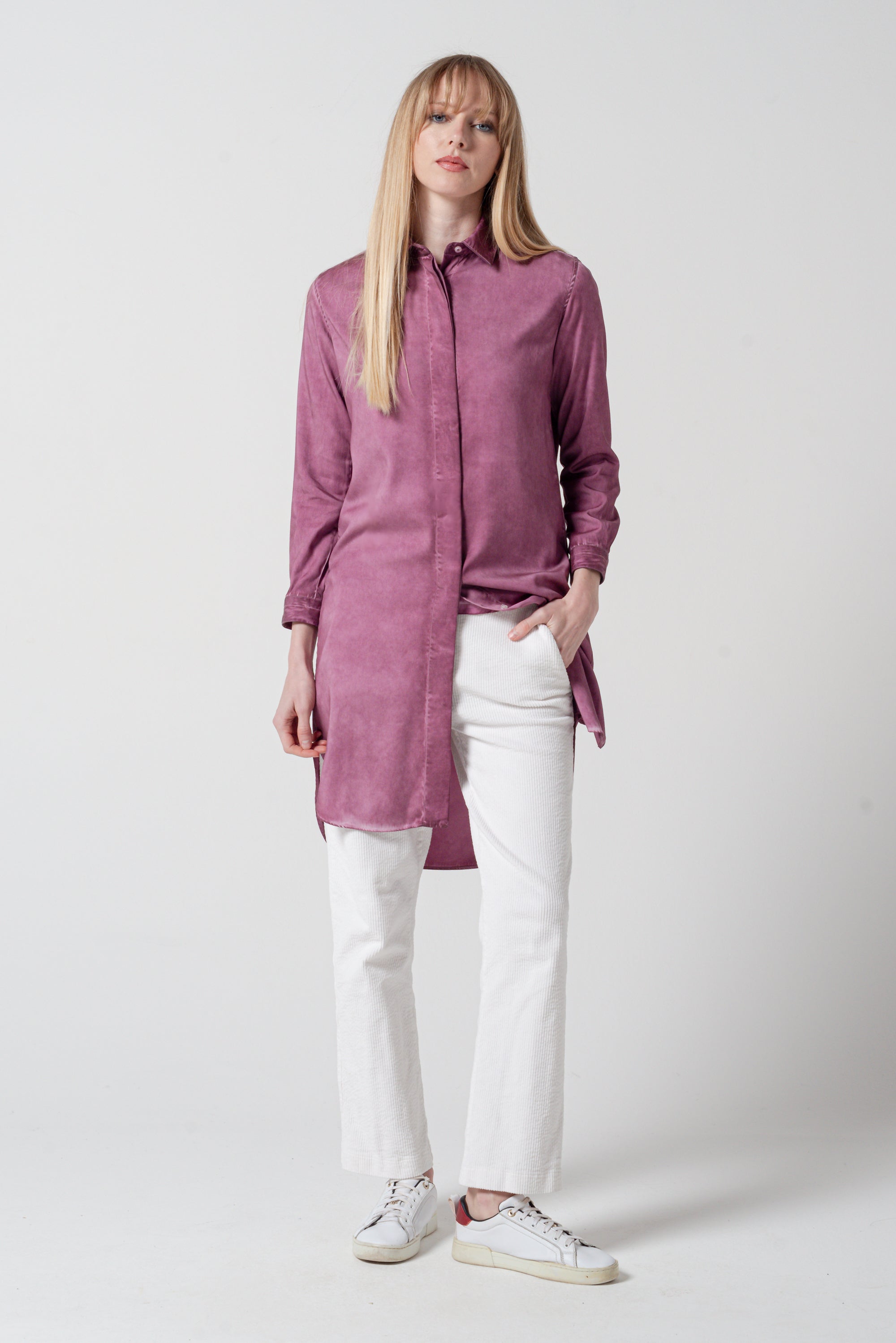 Madison Stretchy Satin Shirtdress - Vino