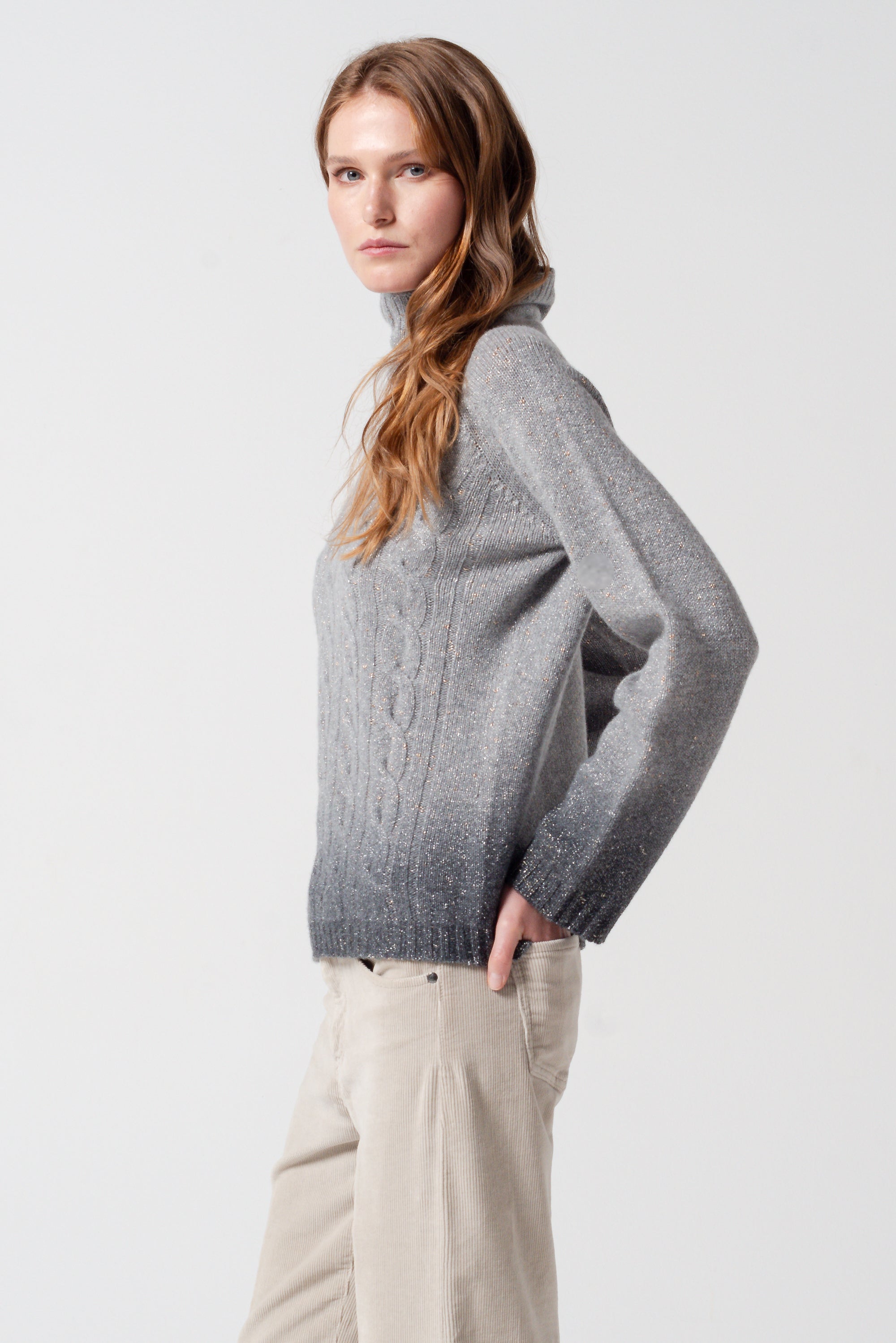 Dalton Eclissi Shades - Cable High Neck w Lurex - Luna Shaded