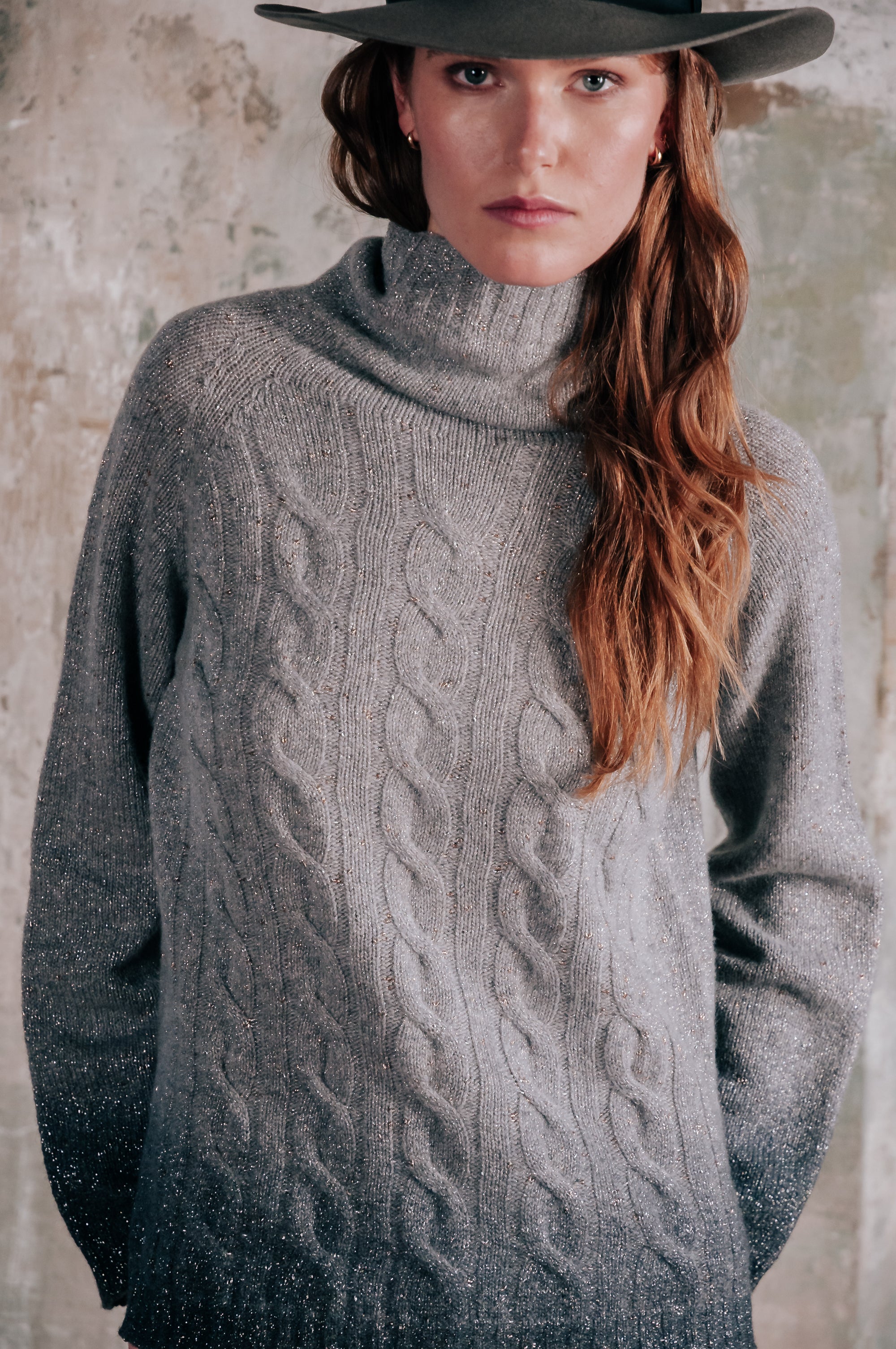 Dalton Eclissi Shades - Cable High Neck w Lurex - Luna Shaded