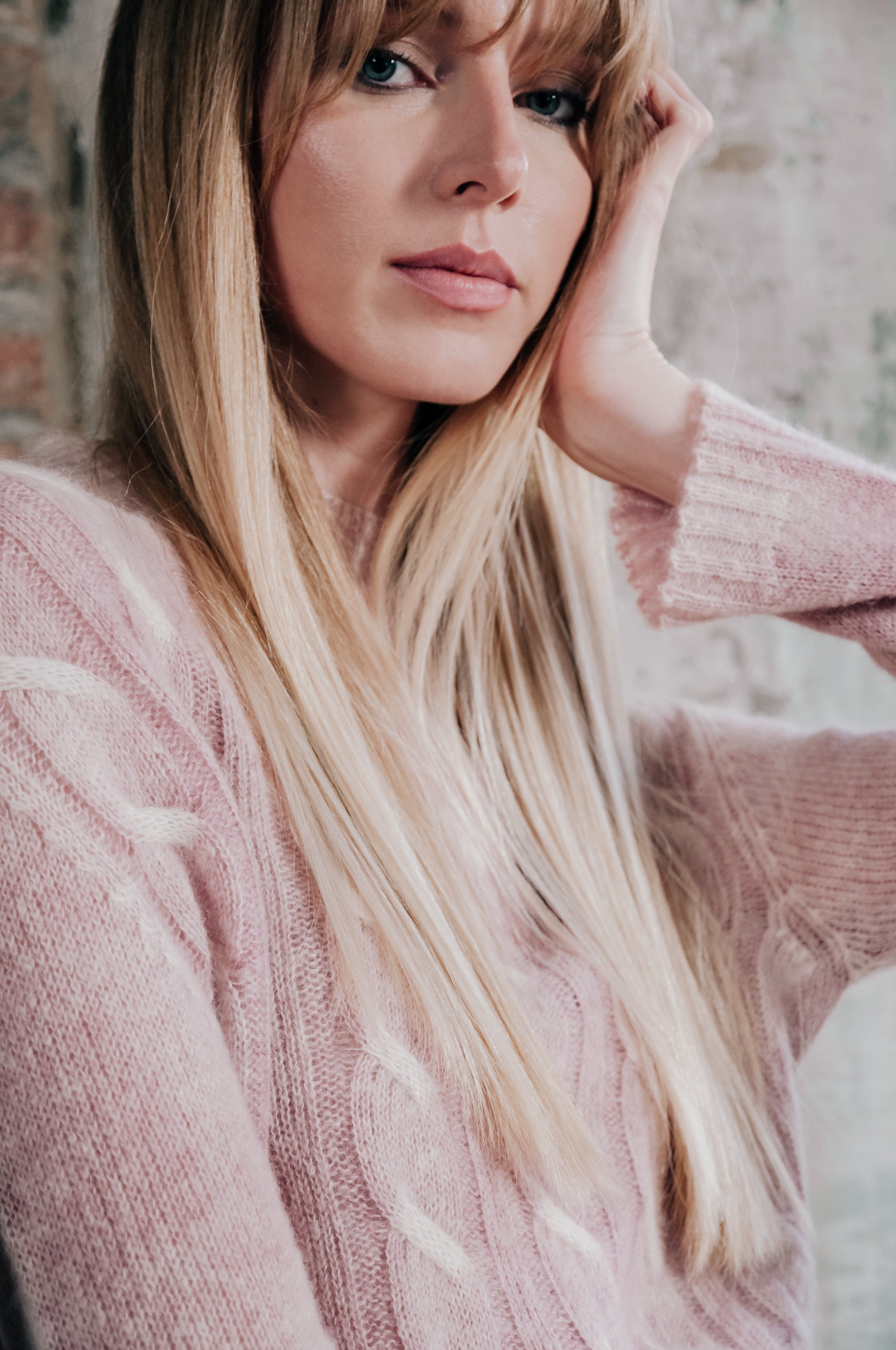 Wem Frost Art - Alpaca Long Sleeve Cable Crewneck - Peony