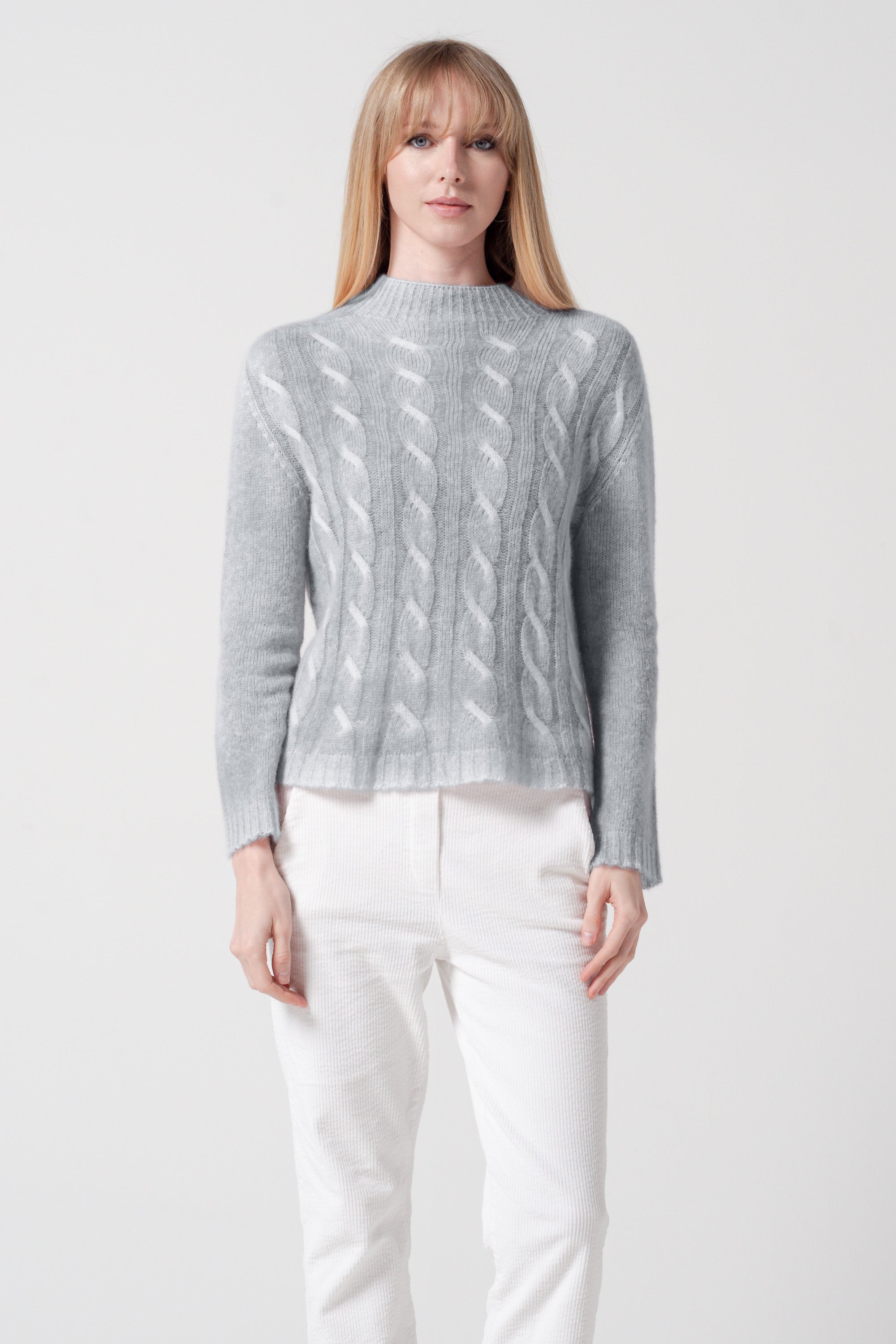 Wem Frost Art - Alpaca Long Sleeve Cable Crewneck - Granite