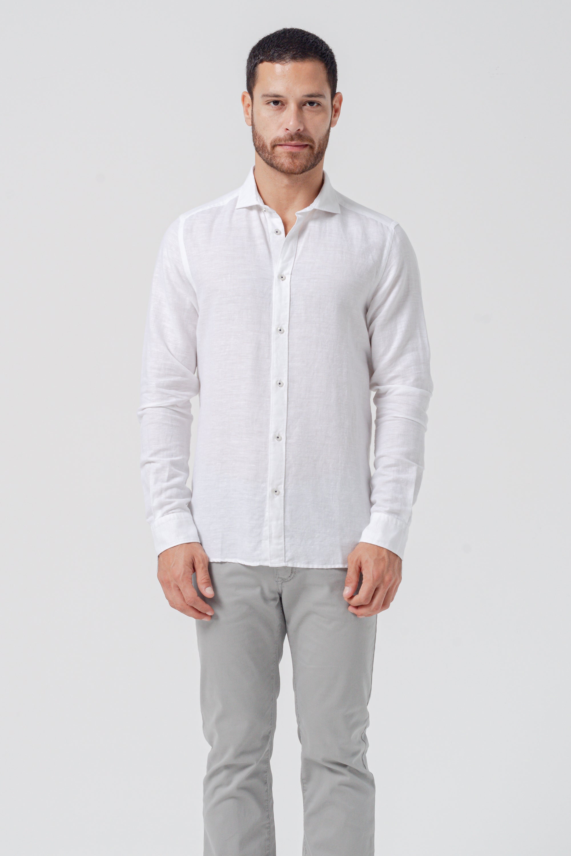 Classic Fit Linen Blend Shirt in White | Ploumanac'h Classic Fit Linen Blend Shirt in White | Ploumanac'h