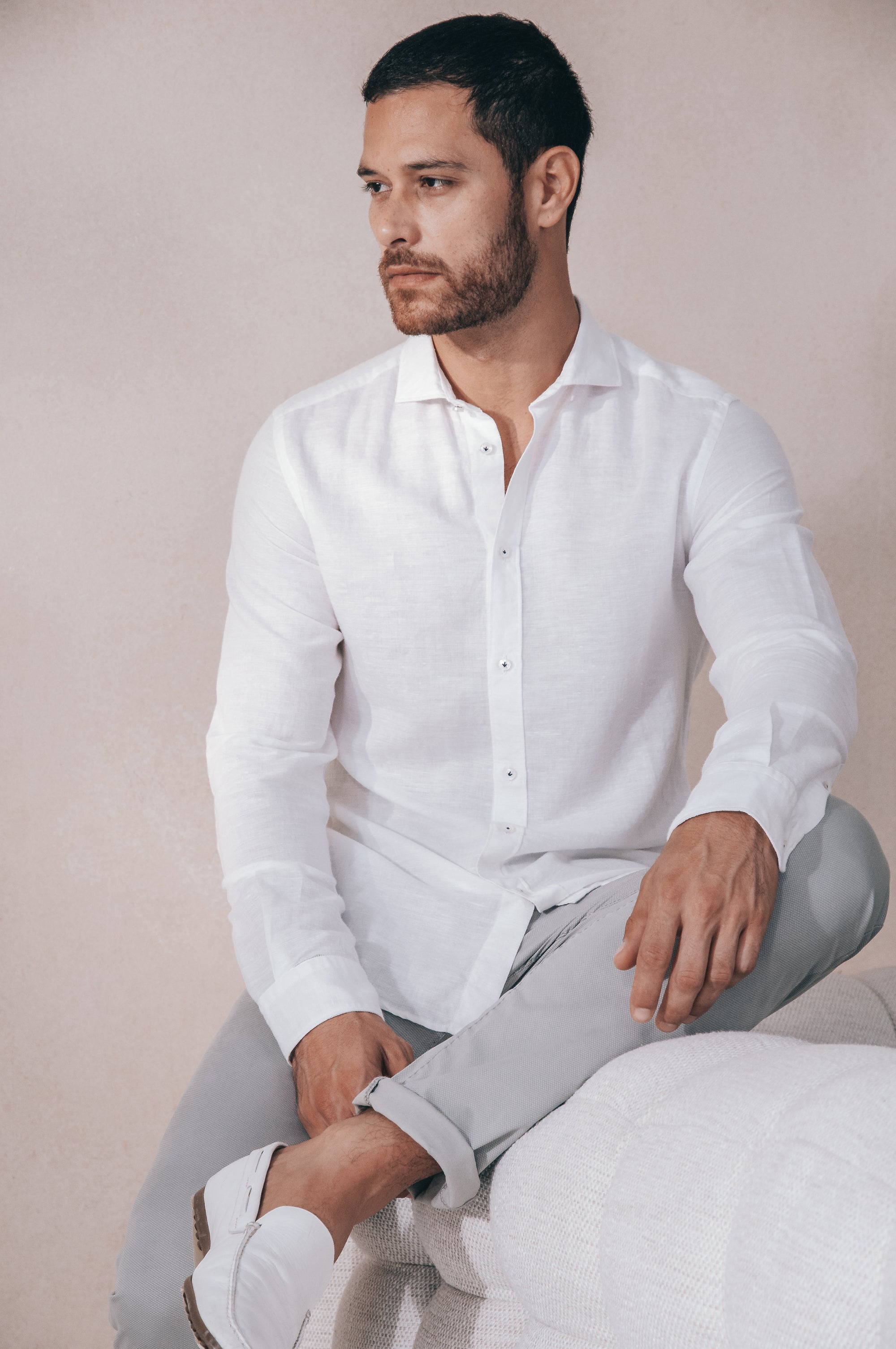 Classic Fit Linen Blend Shirt - White