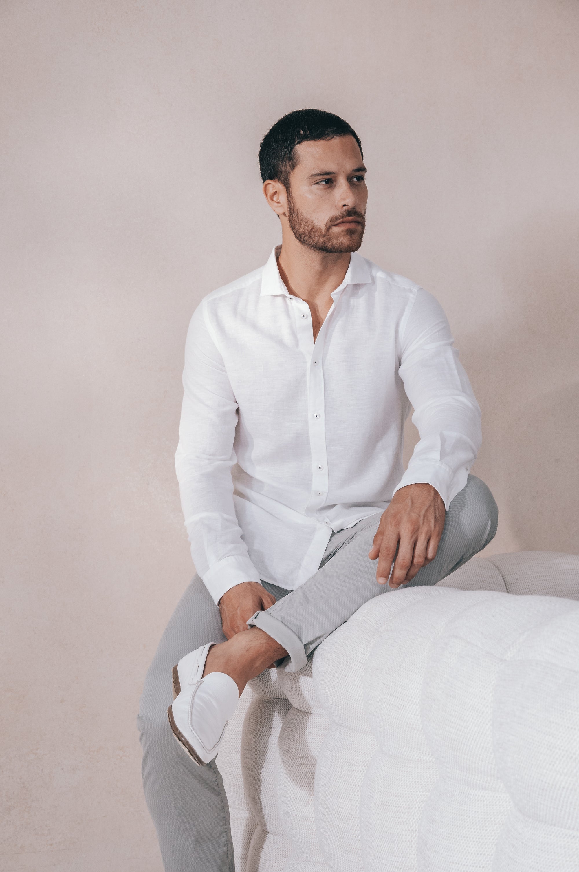 Classic Fit Linen Blend Shirt - White