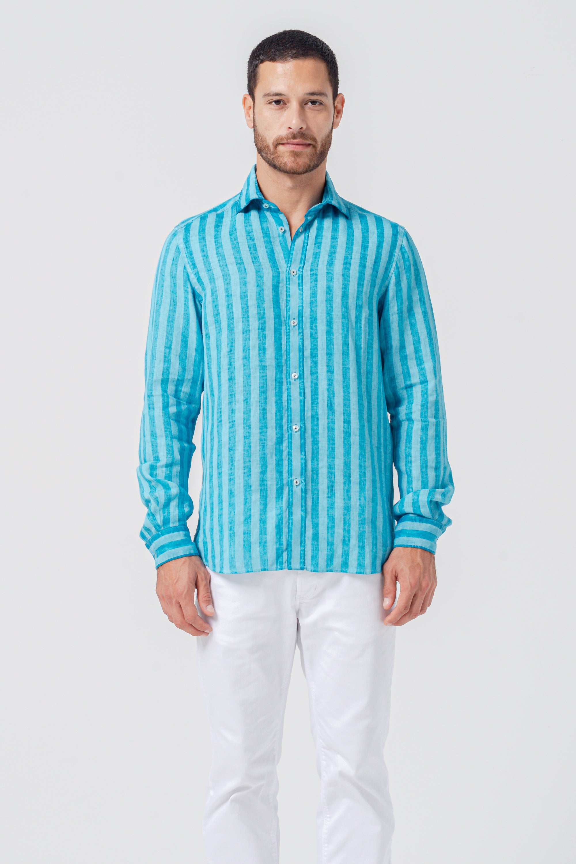 Relax Fit Striped Linen Shirt - Nettuno