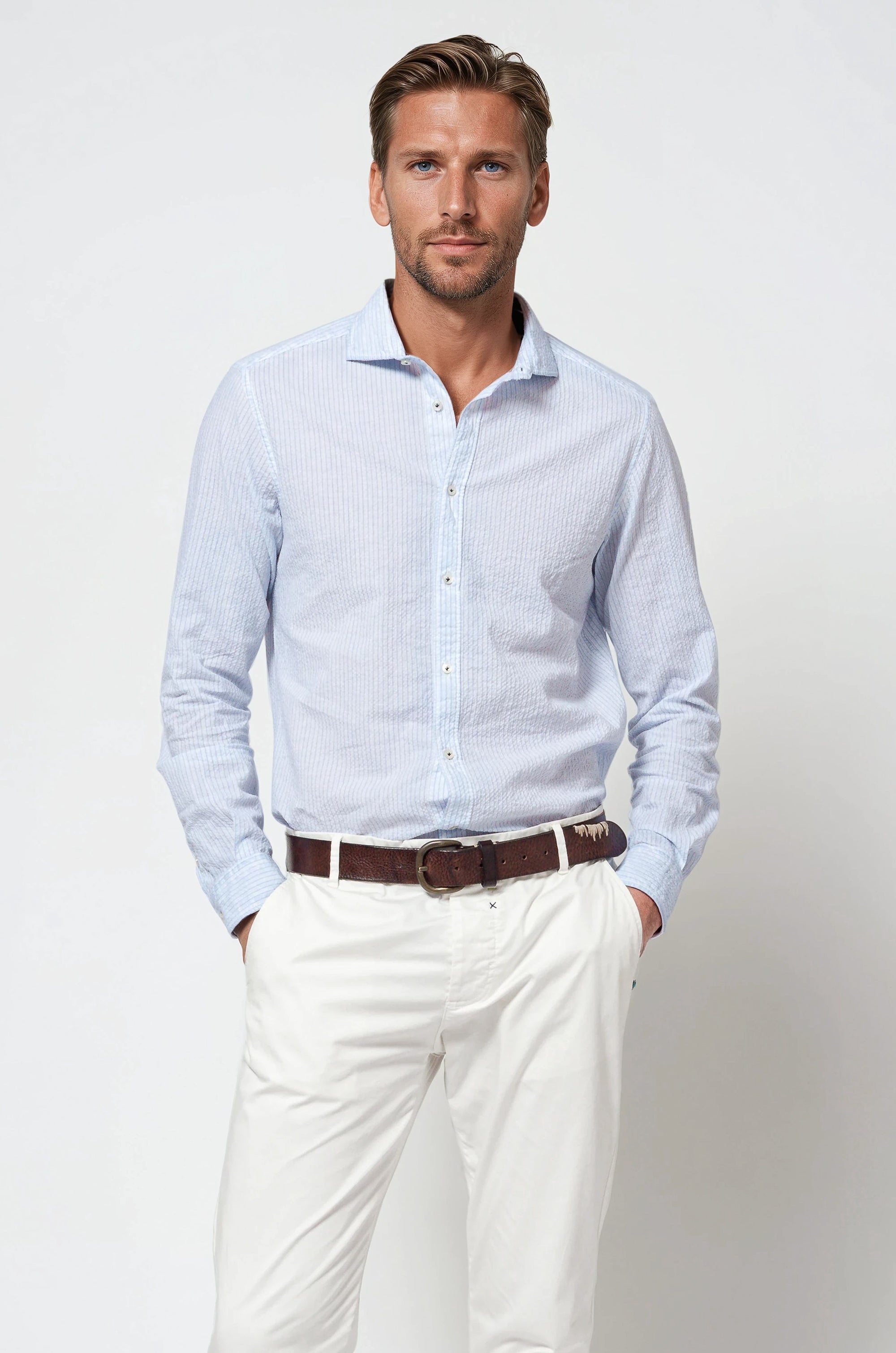 Harrison Cloque Shirt - Anice (Blue Stripes)