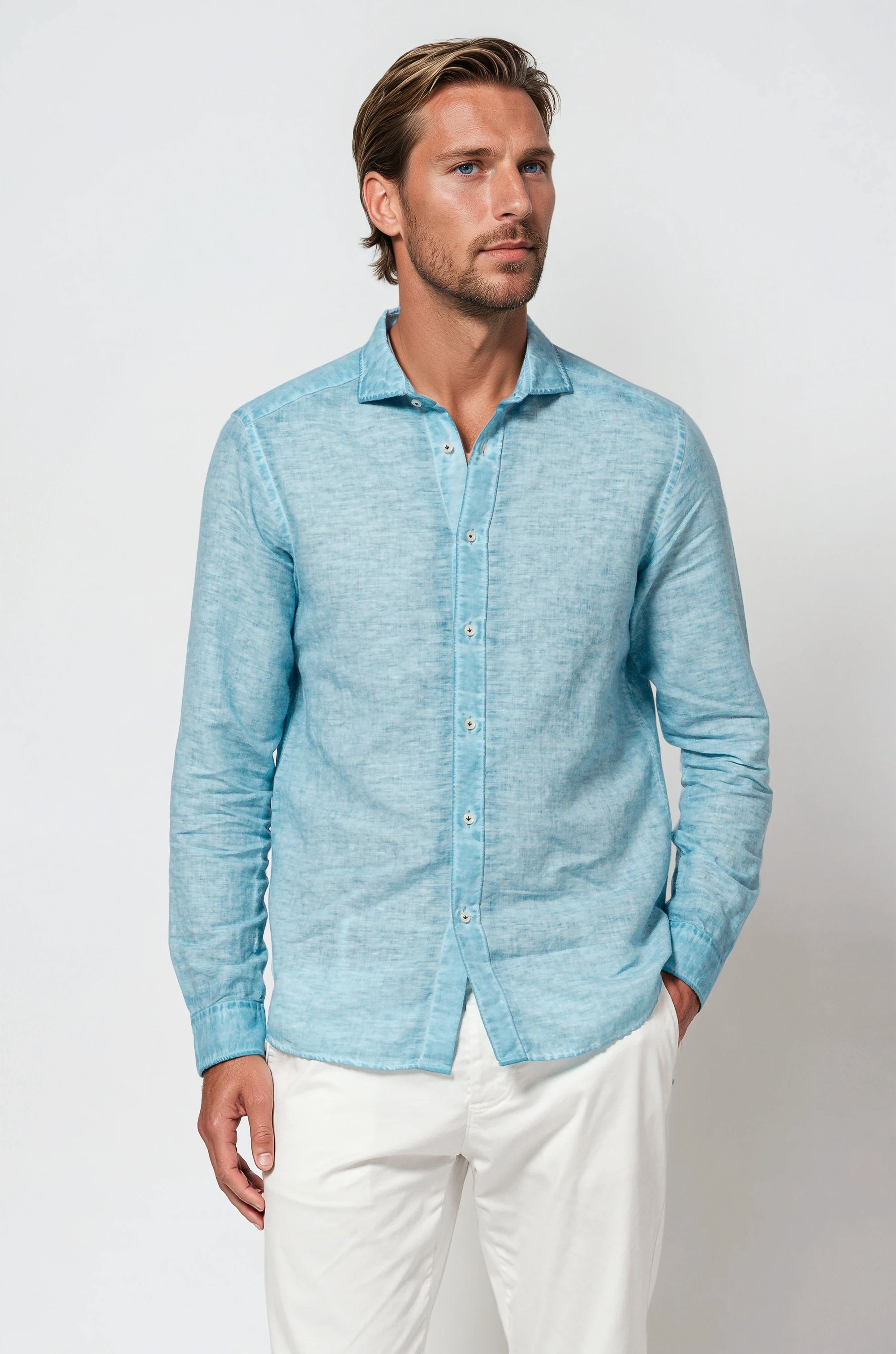 Harrison Linen Blend Shirt - Egeo