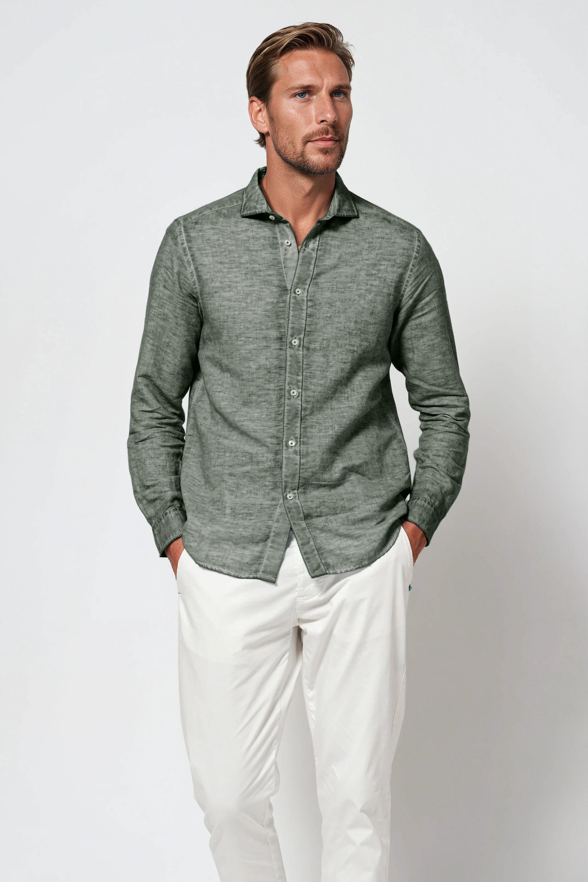 Harrison Linen Blend Shirt - Salvia