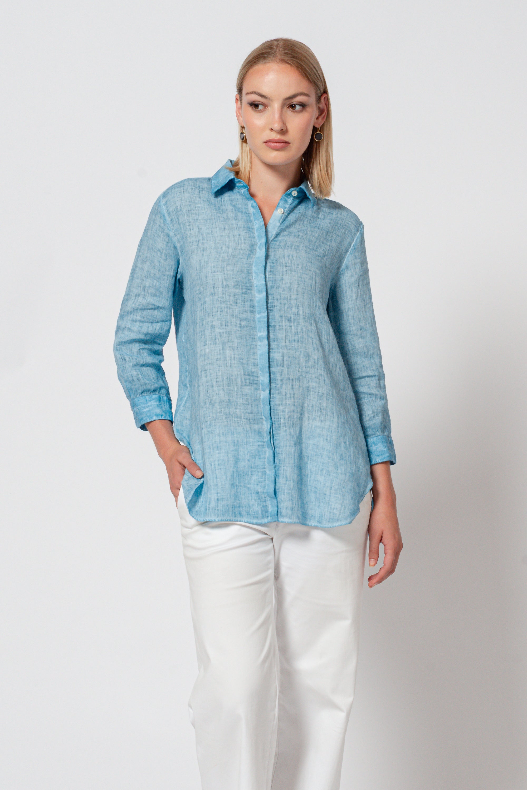 Augustina Linen Shirt - Egeo