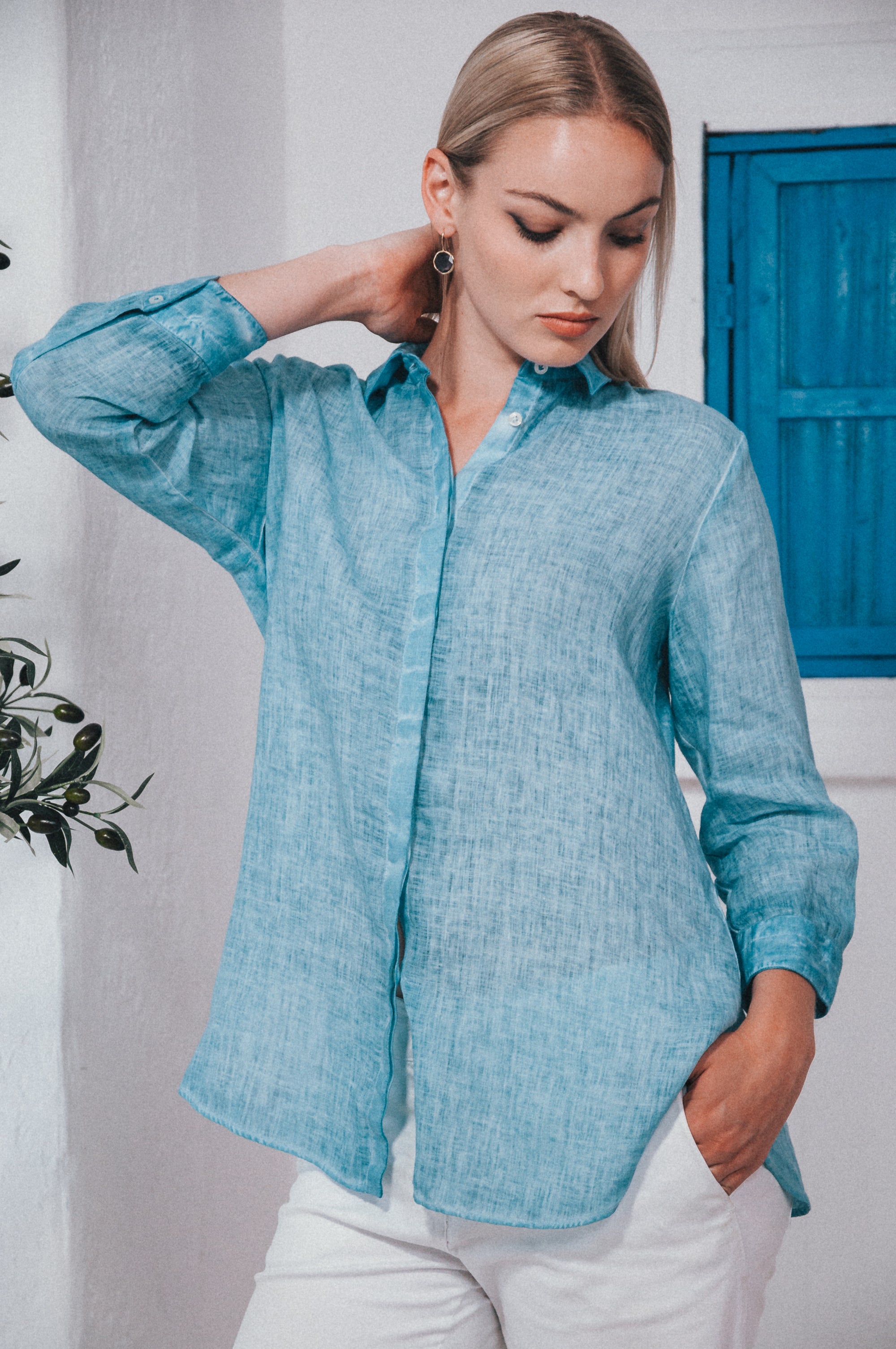 Augustina Linen Shirt - Egeo