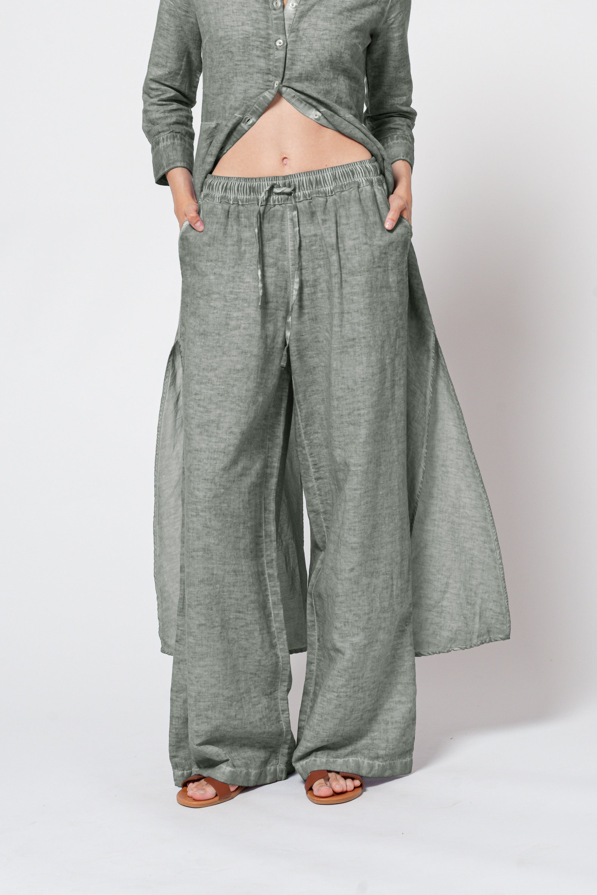 Billow Linen Blend Slacks - Salvia