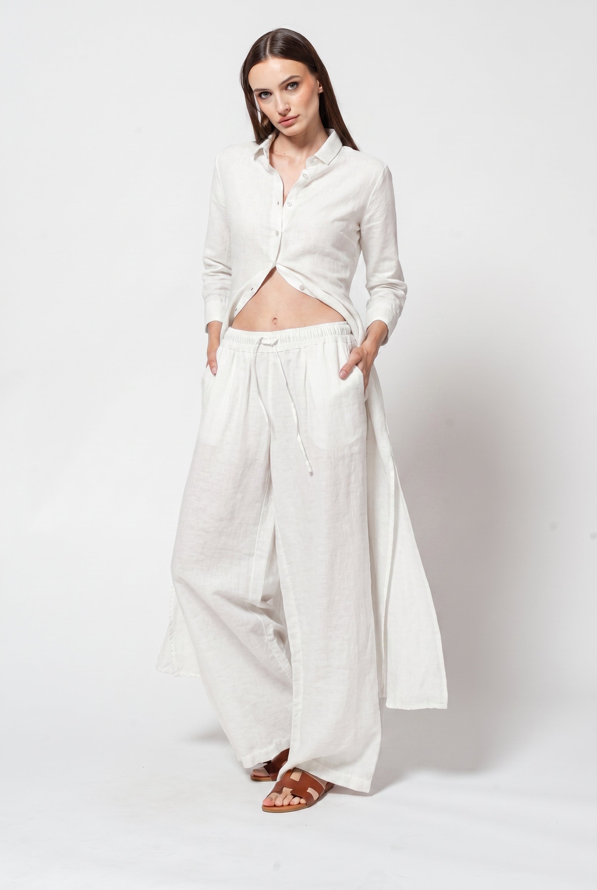 Billow Linen Blend Slacks - White