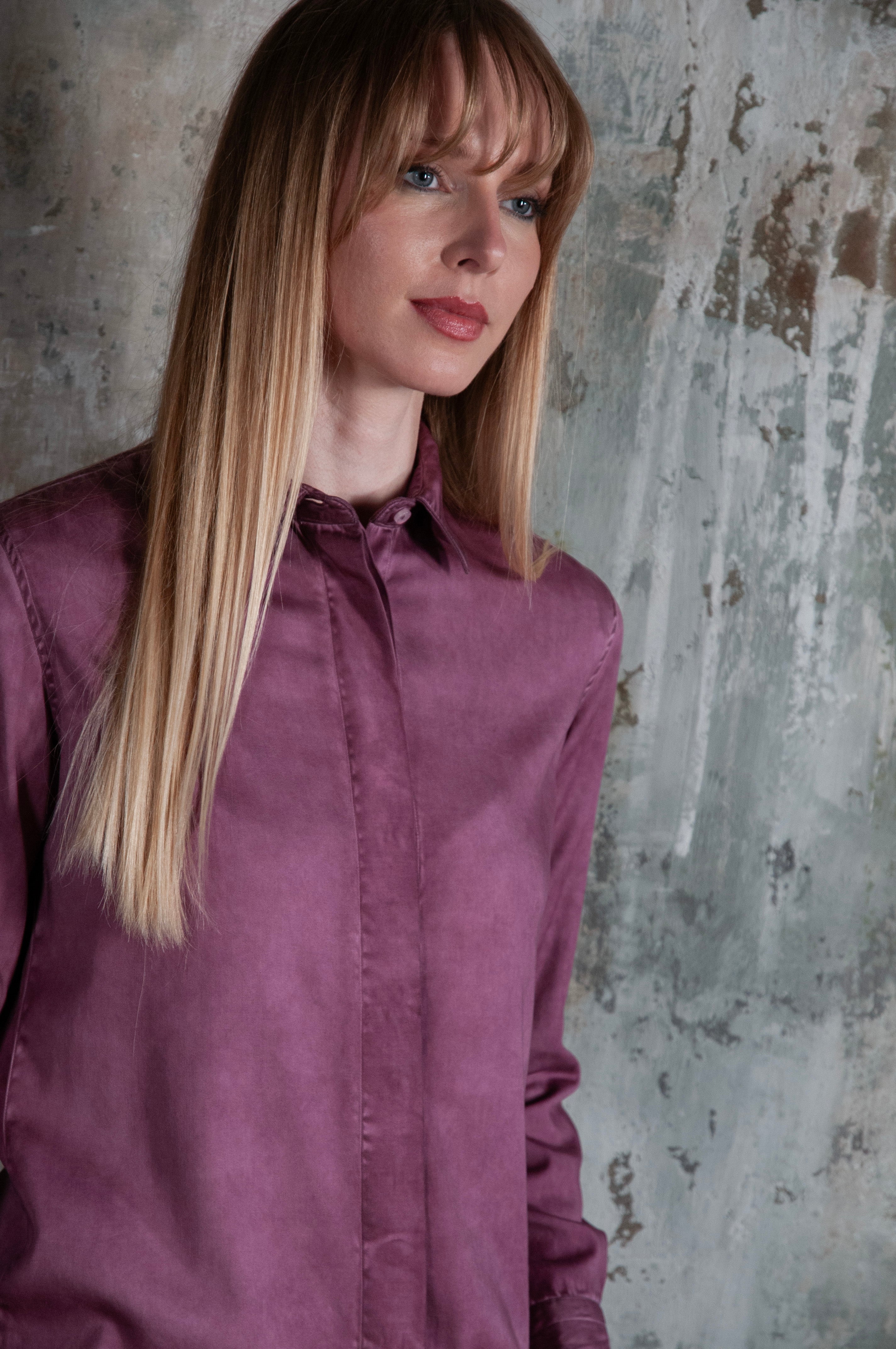 Madison Stretchy Satin Shirtdress - Vino