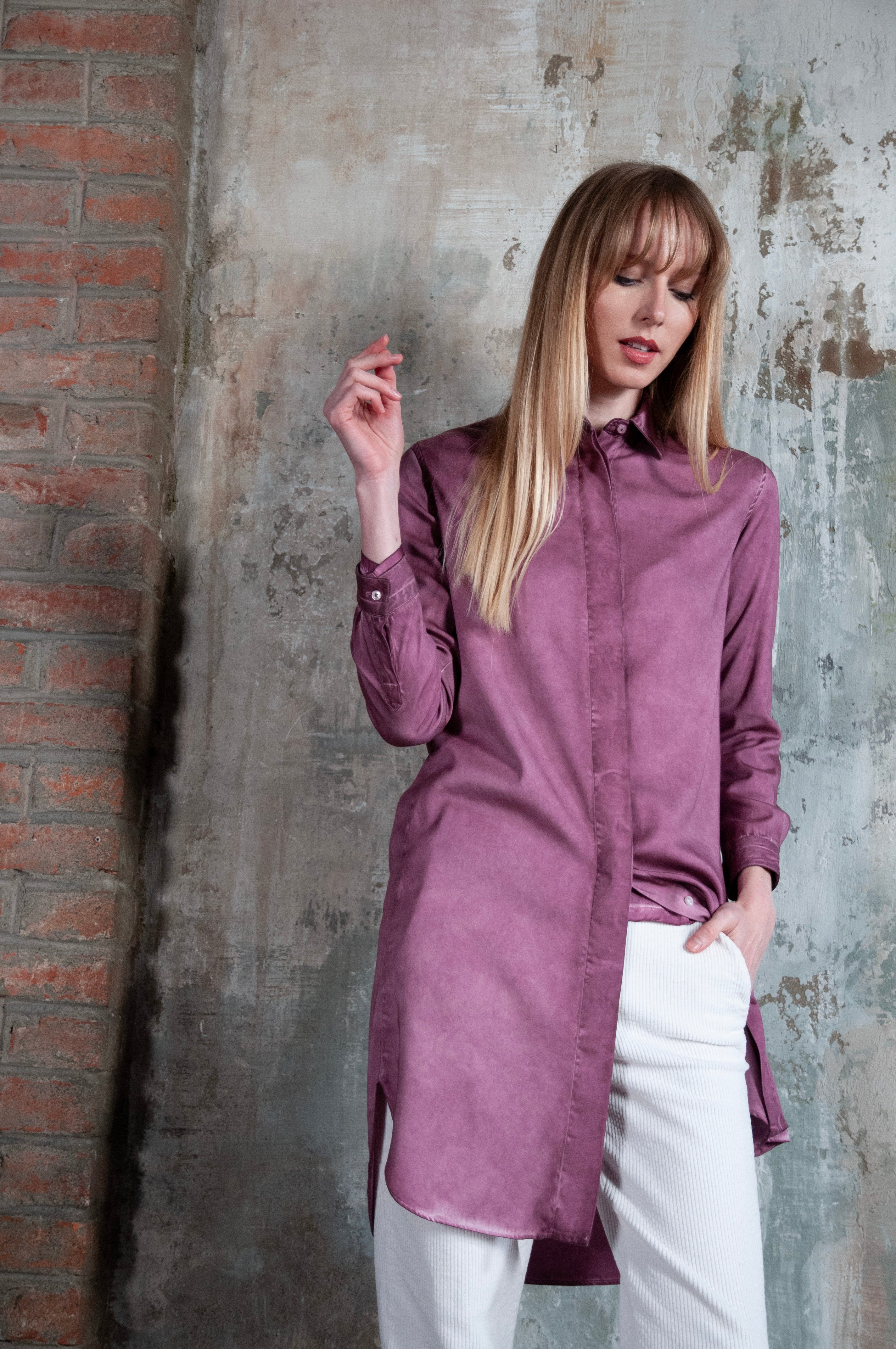 Madison Stretchy Satin Shirtdress - Vino