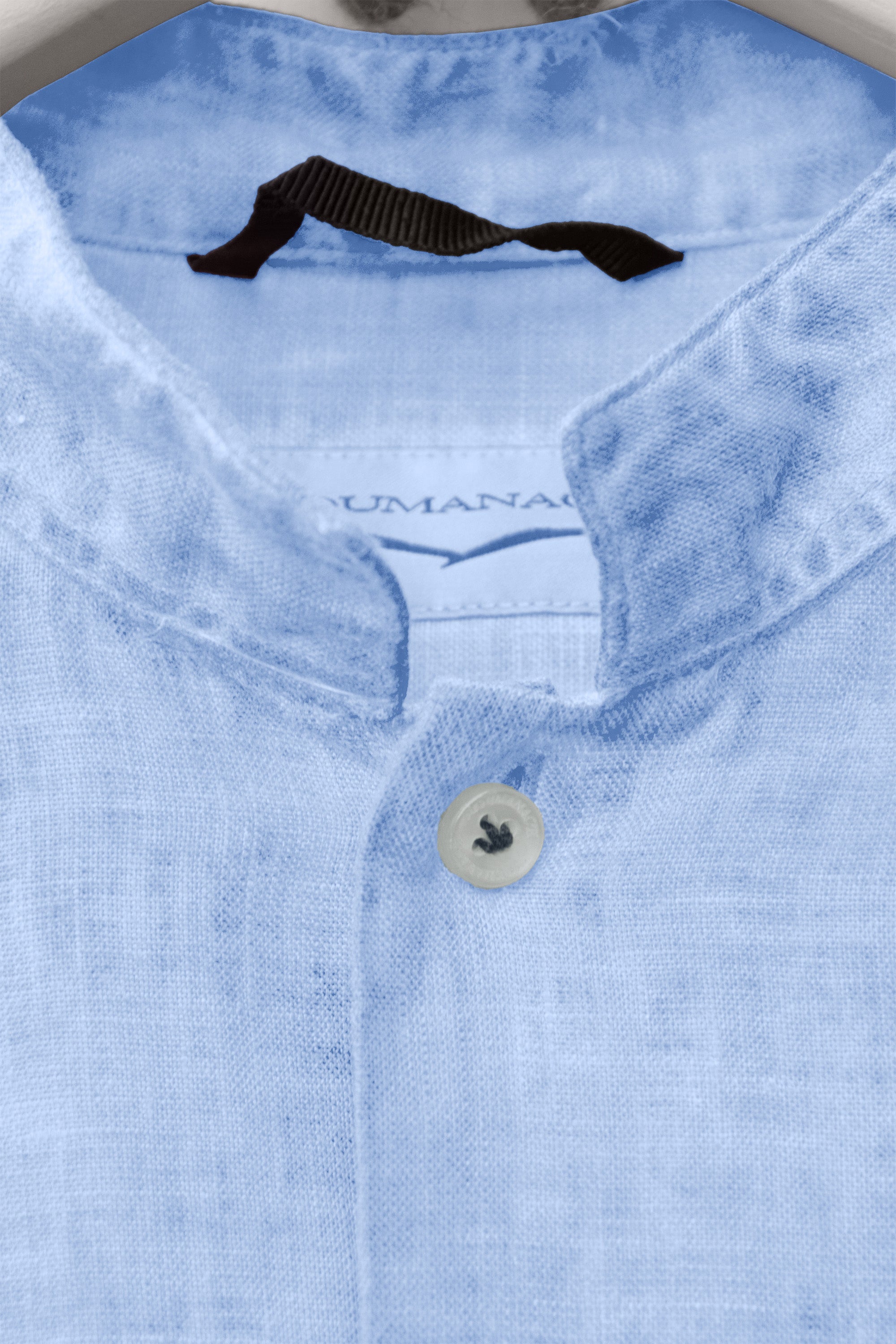 Banded Collar Linen Shirt - Cielo