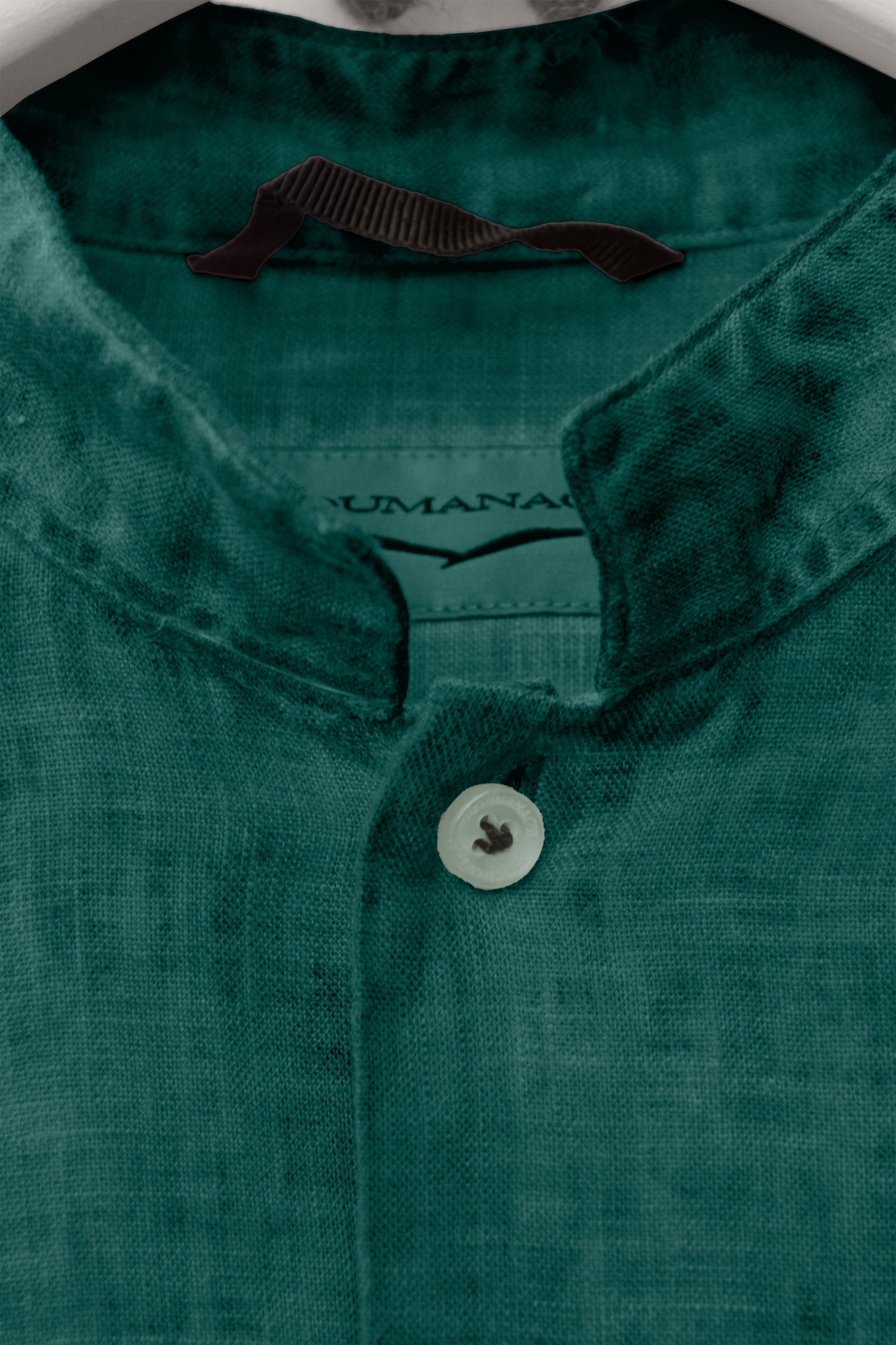 Banded Collar Linen Shirt - Lagoon