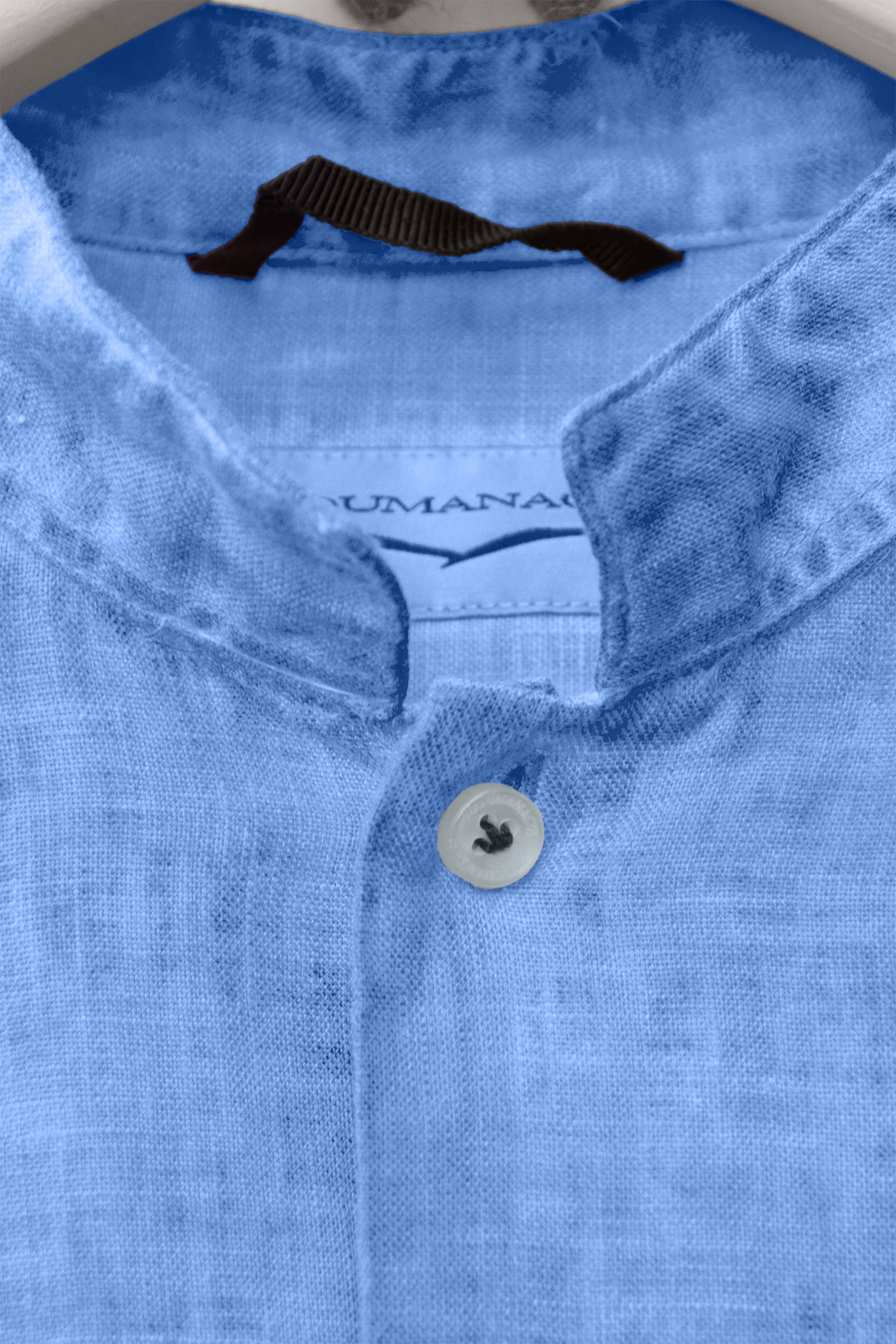 Banded Collar Linen Shirt - Santorini
