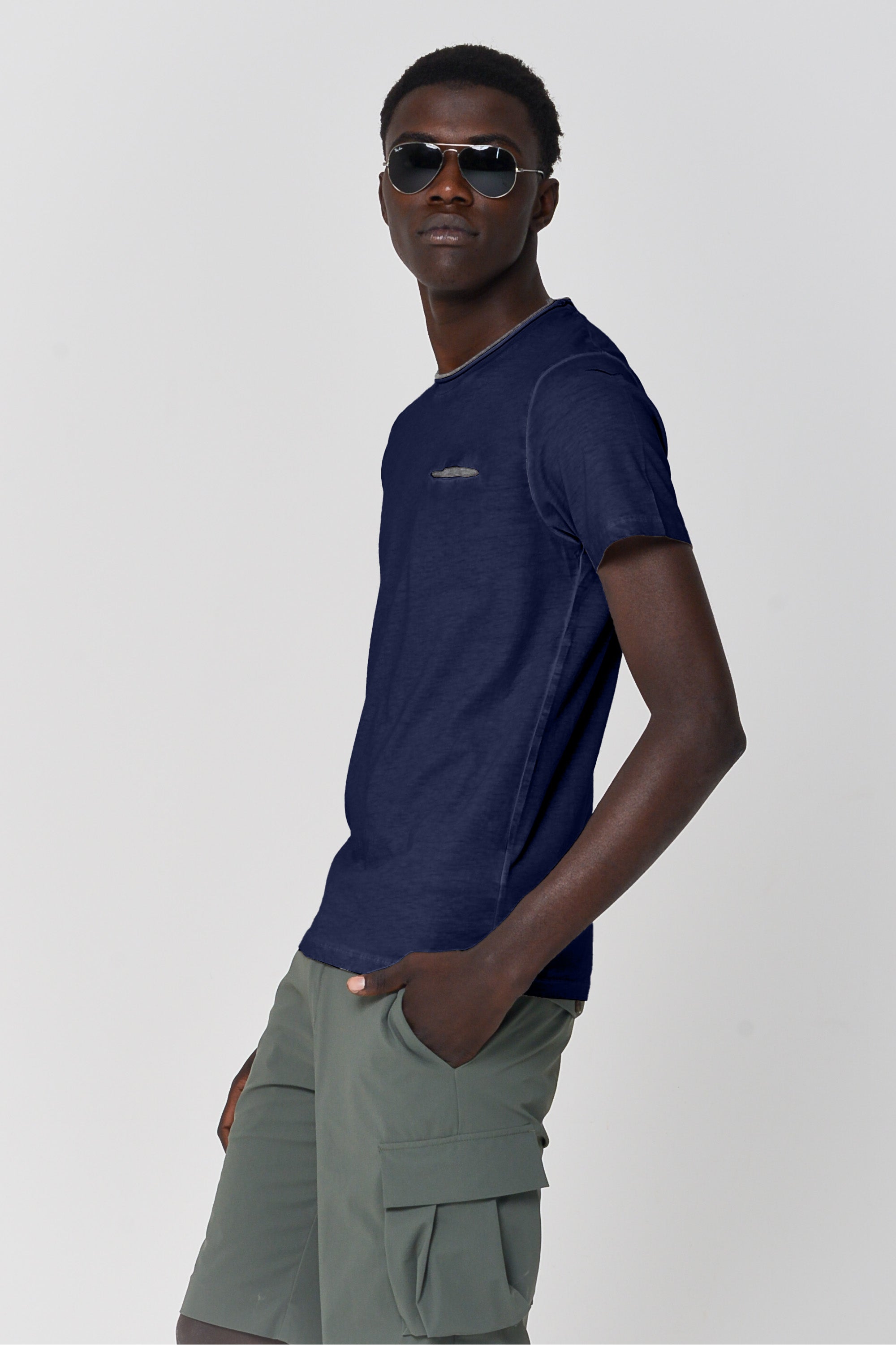 Contrast Detail T-Shirt - Navy